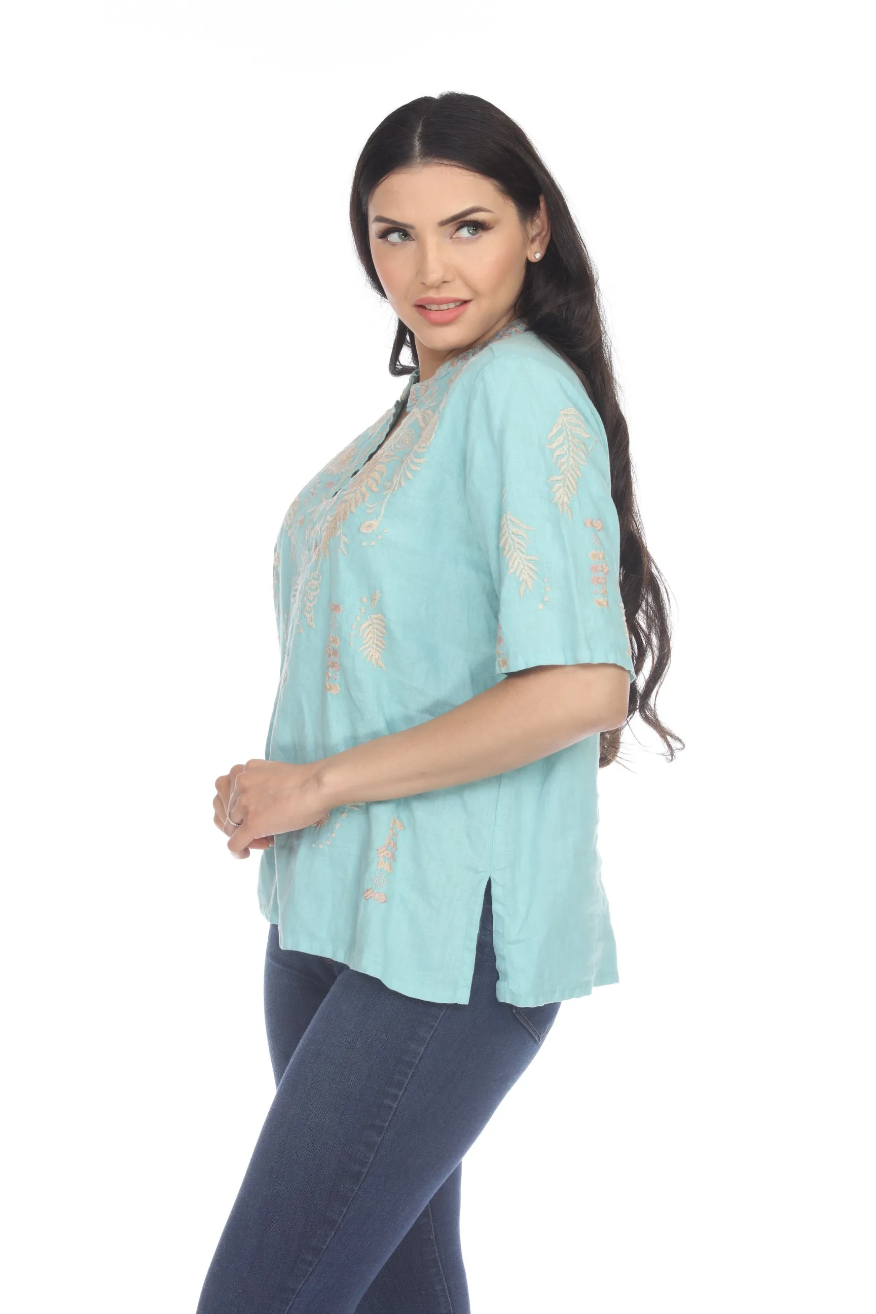 Johnny Was JWLA Sidra Easy Linen V-Neck Top Boho Chic J12121
