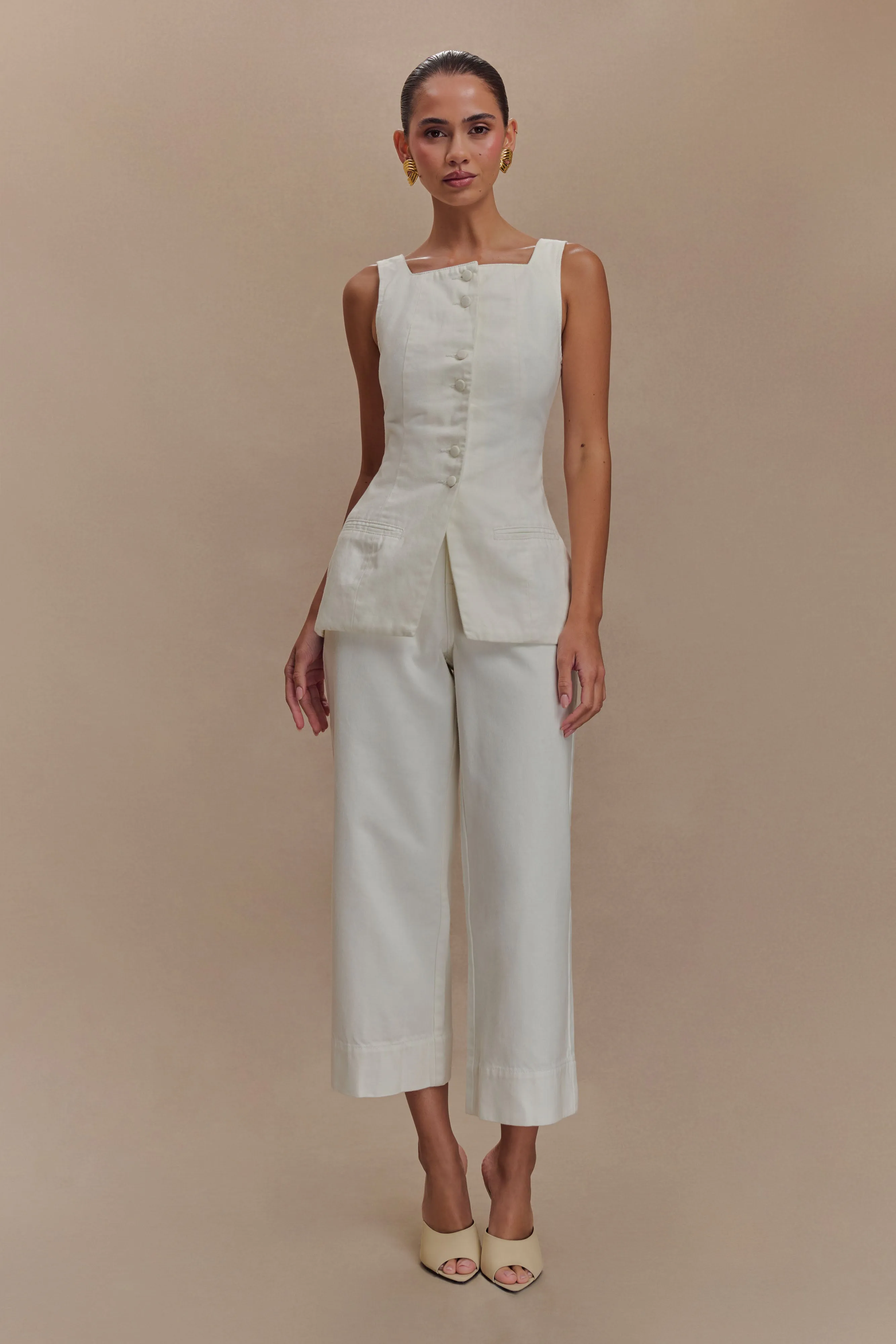 Kaitlyn Cropped Wide Leg Jeans - White