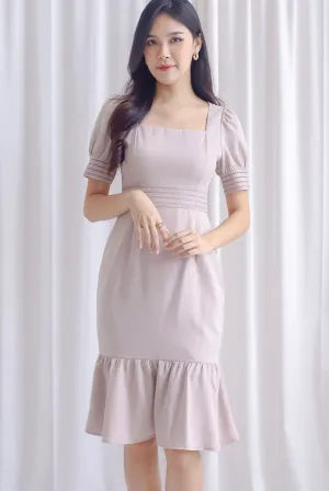 Katrine Puffy Sleeve Mermaid Dress In Taupe