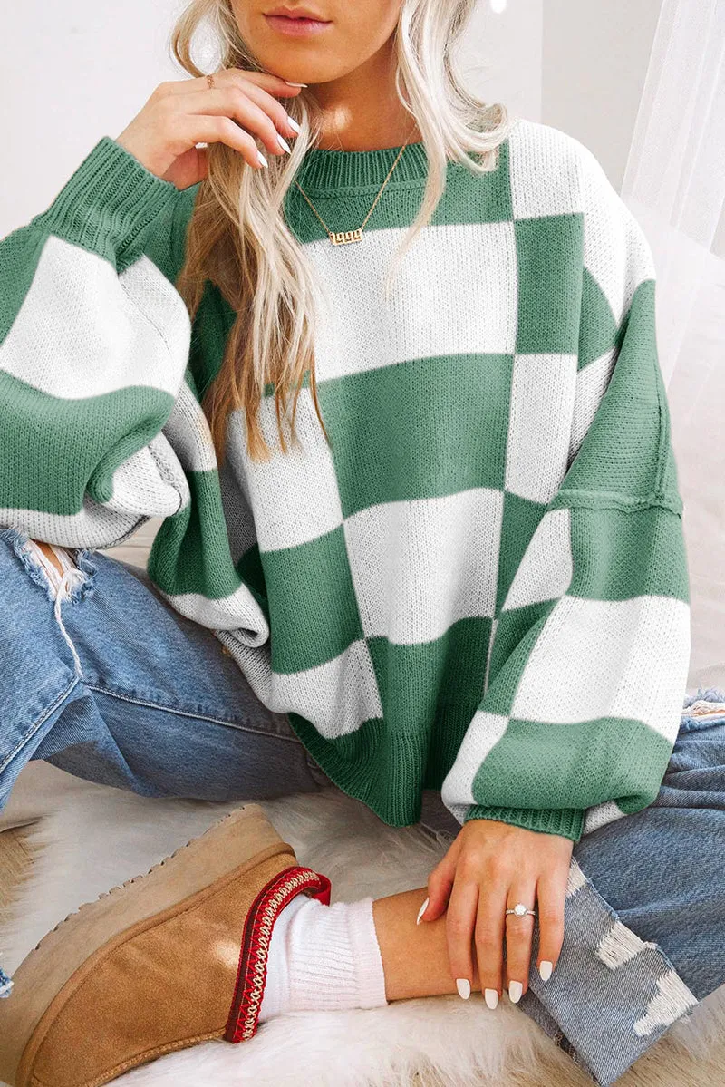 Knoxville Charm Green Check Bishop Sleeve Sweater