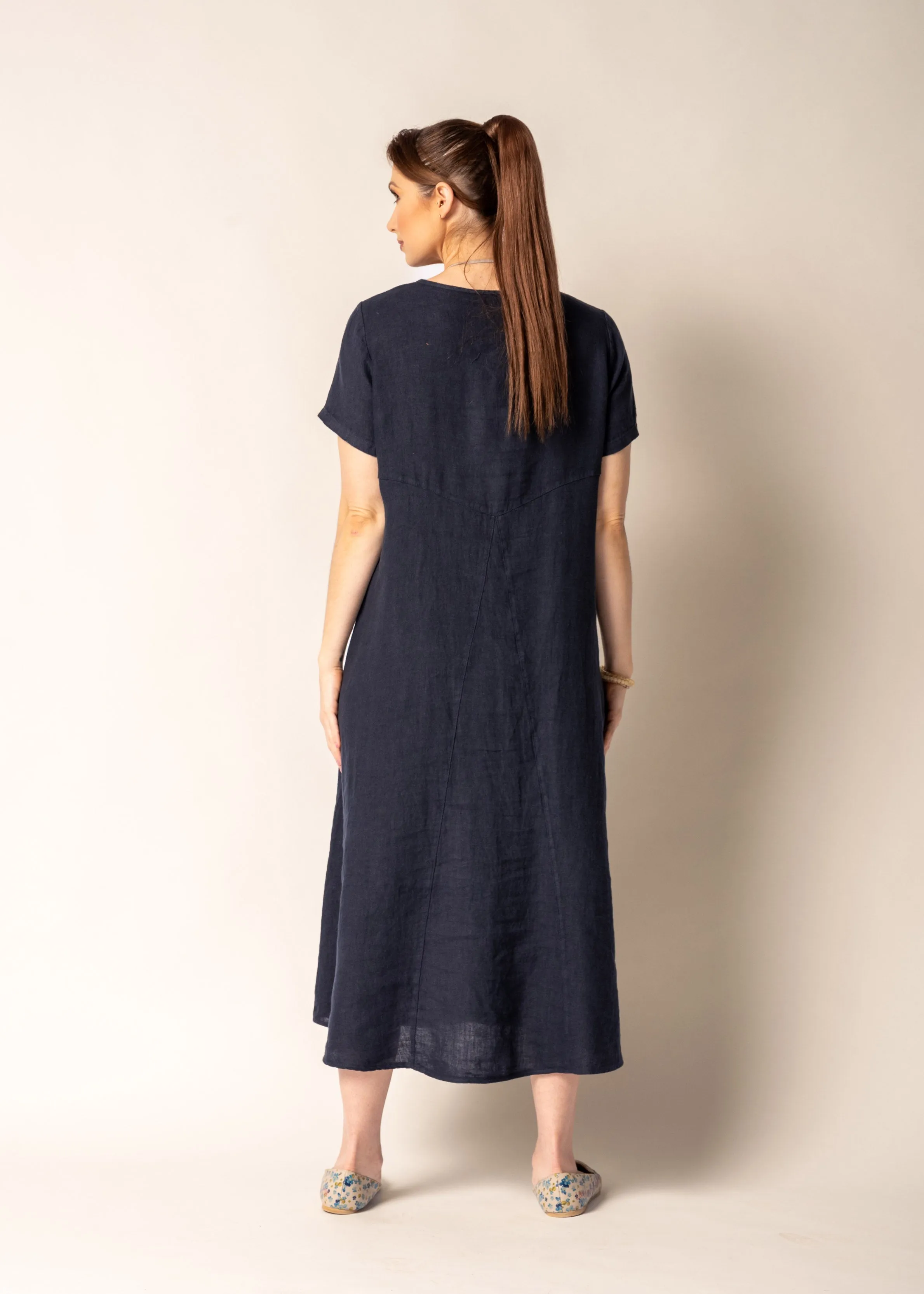 Lada Linen Dress in Navy