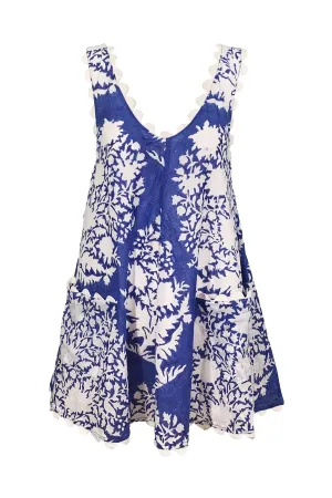 Low Back Dress in Palladio Block Print Blue