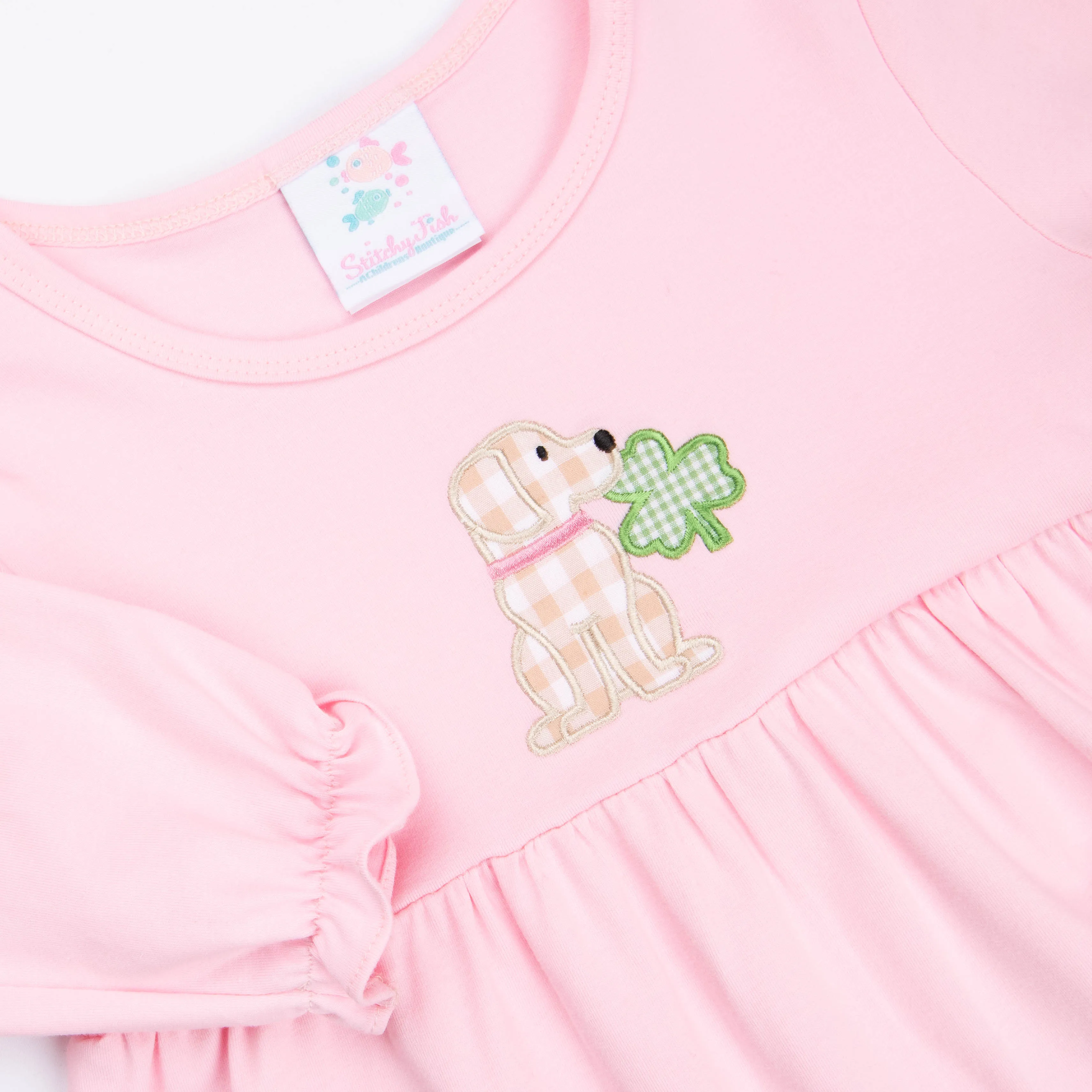 Lucky Pup Applique Dress, Pink