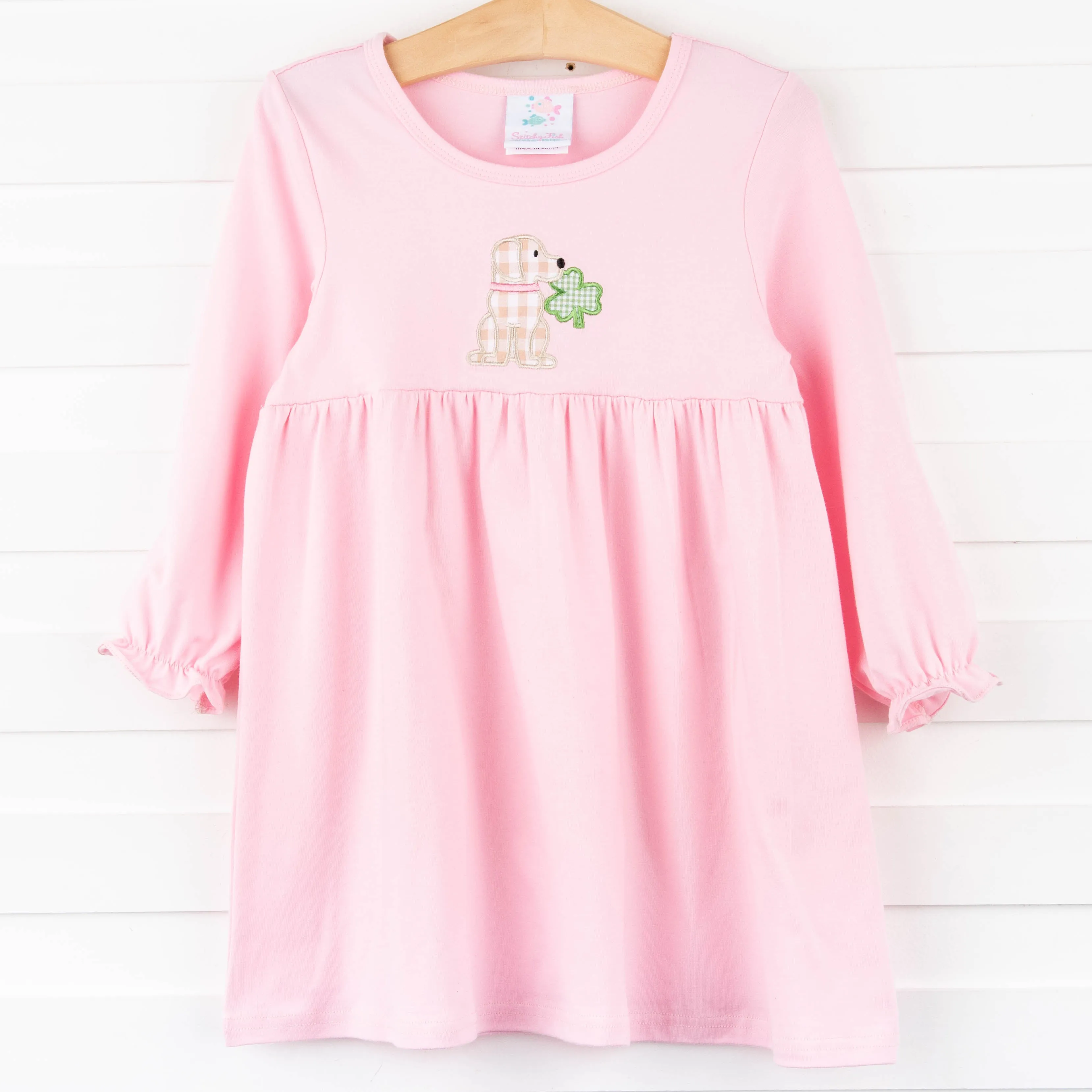 Lucky Pup Applique Dress, Pink