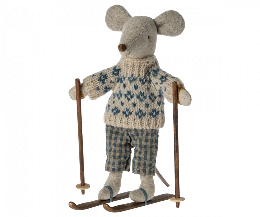 Maileg winter mouse dad with ski set