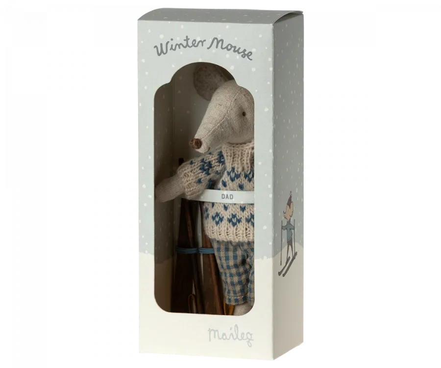 Maileg winter mouse dad with ski set