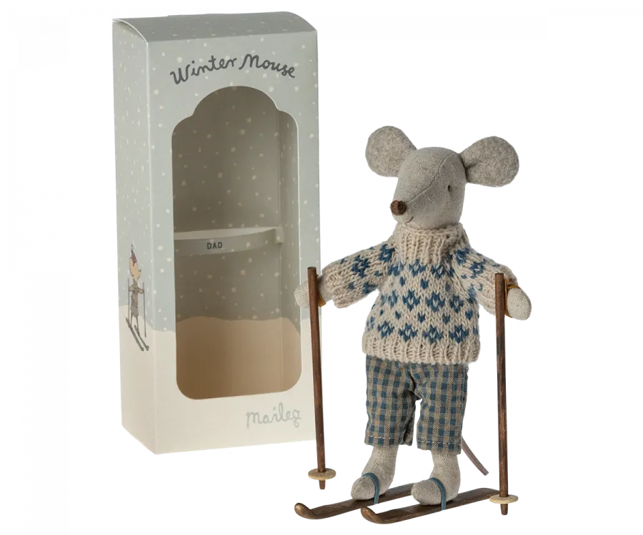Maileg winter mouse dad with ski set