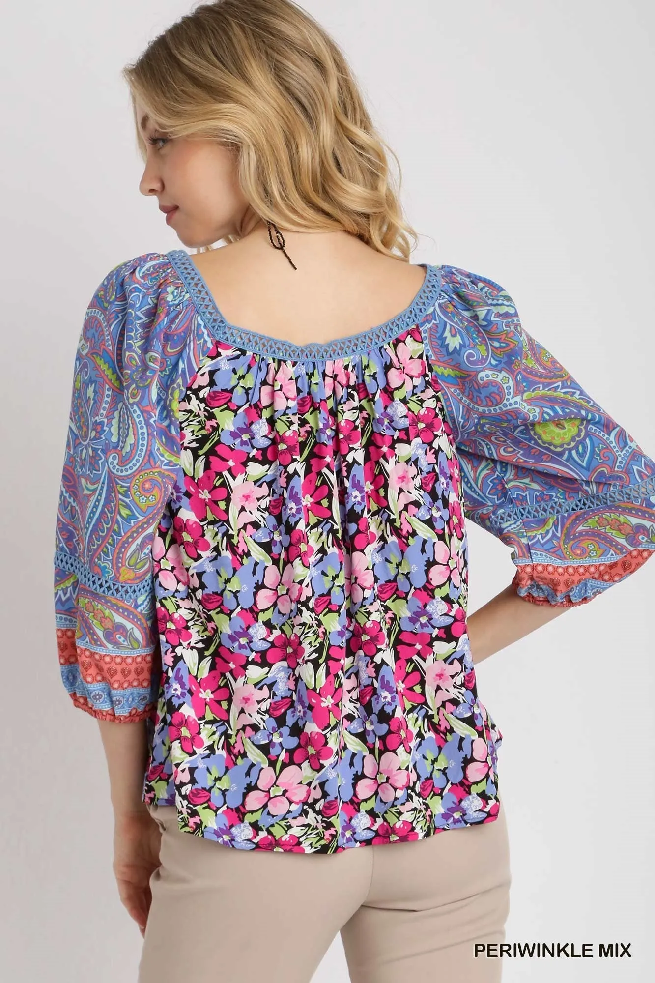 Margot Square Neck Mixed Print Top In Periwinkle Mix