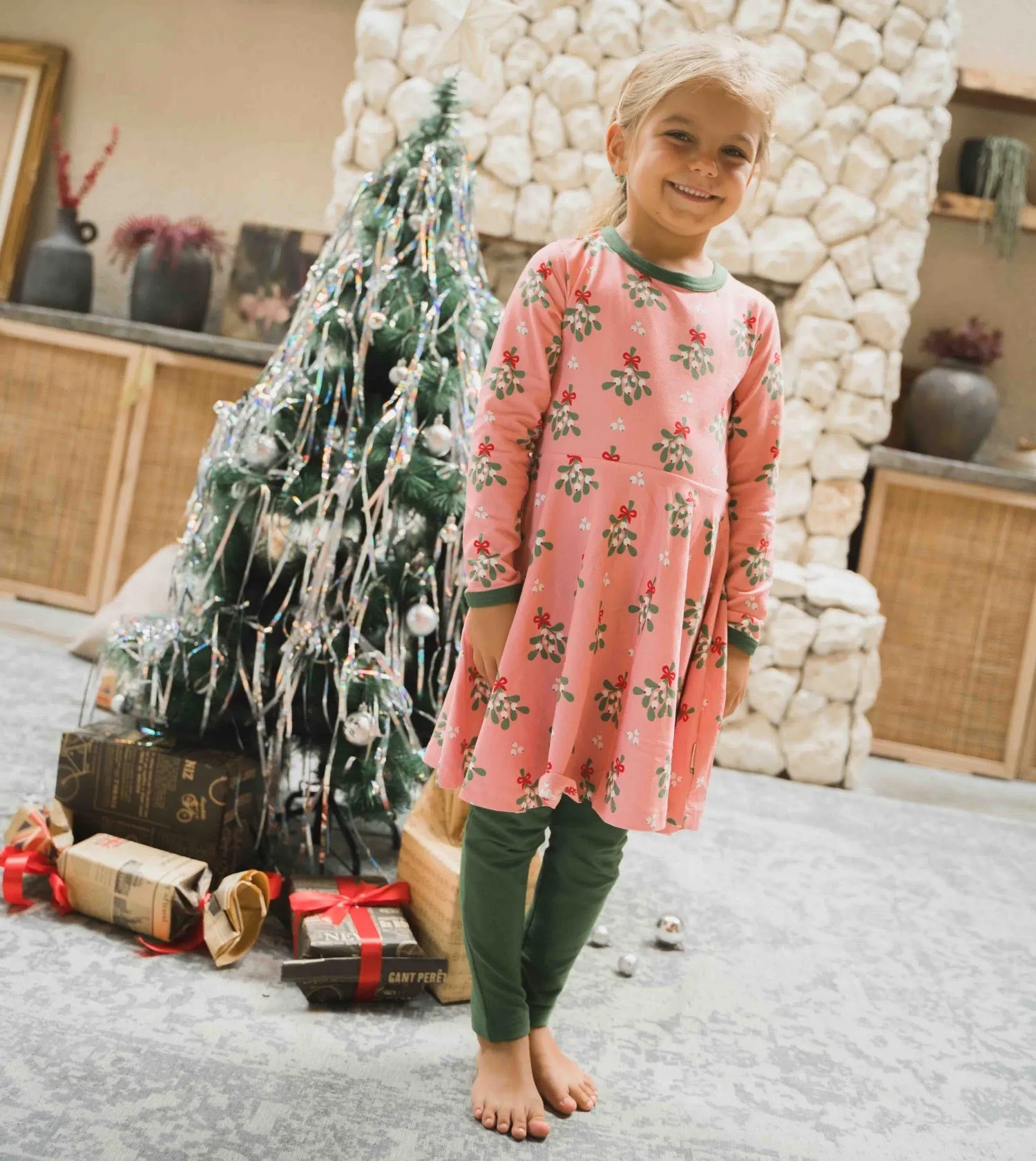 Maxomorra Circle Dress Pink Mistletoe