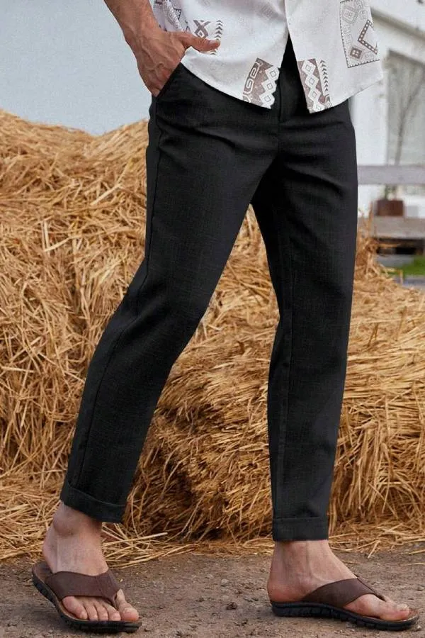 Men Solid Slant Pocket Suit Pants