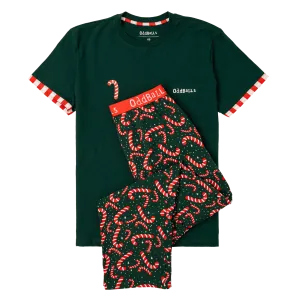 Mens Long Pyjamas - Candy Canes - Trousers & T-Shirt