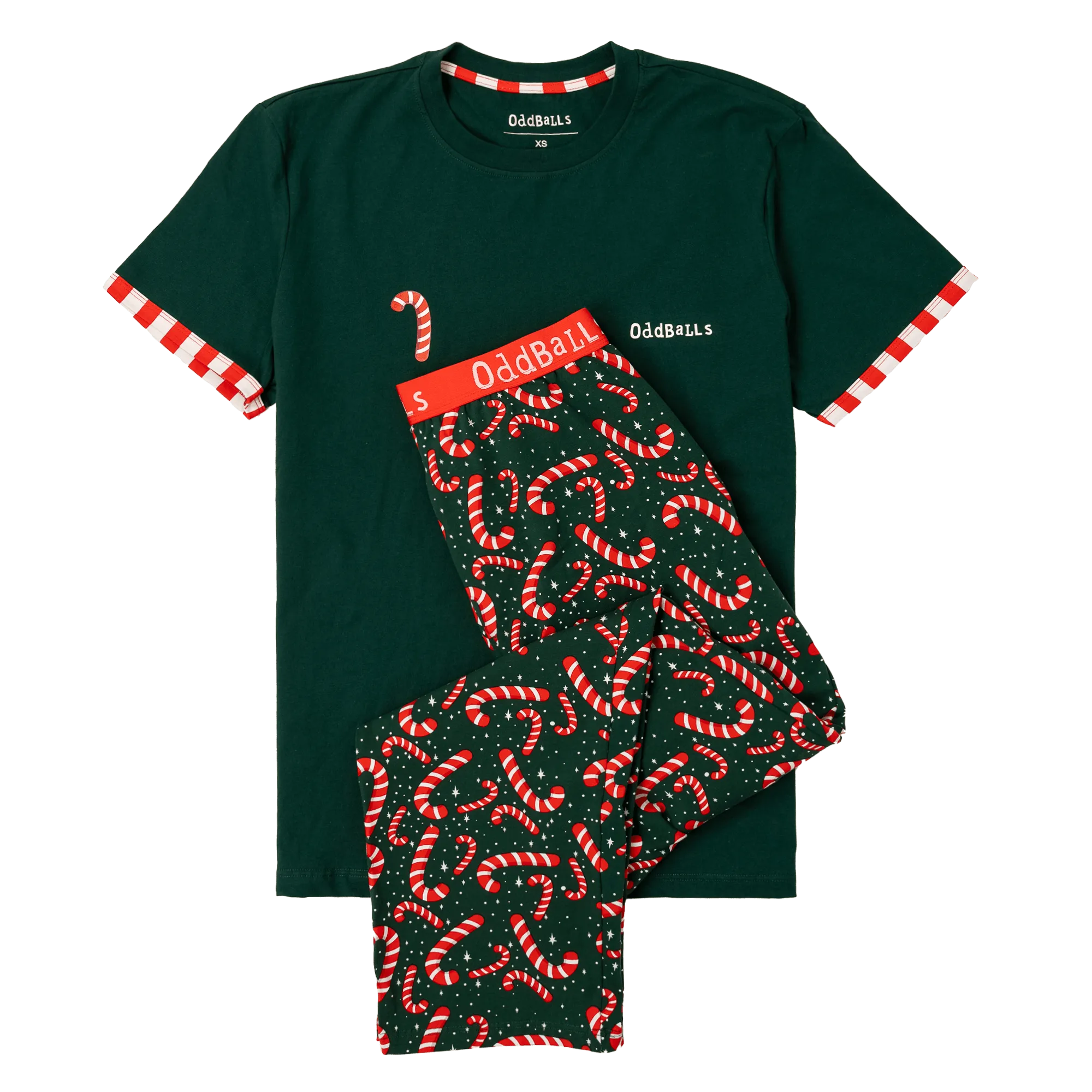 Mens Long Pyjamas - Candy Canes - Trousers & T-Shirt