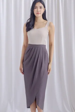 Mikaela Tulip Colourblock Work Dress In Mauve Grey/Cream