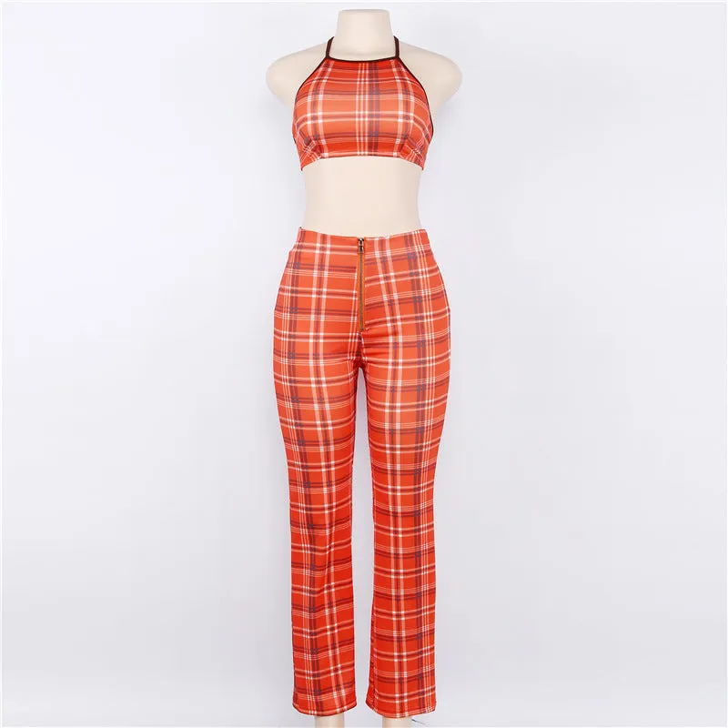 'Miss Popular' Plaid Halter Top Set