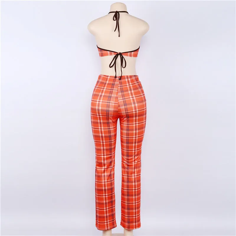 'Miss Popular' Plaid Halter Top Set