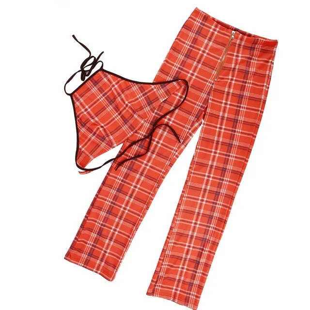 'Miss Popular' Plaid Halter Top Set