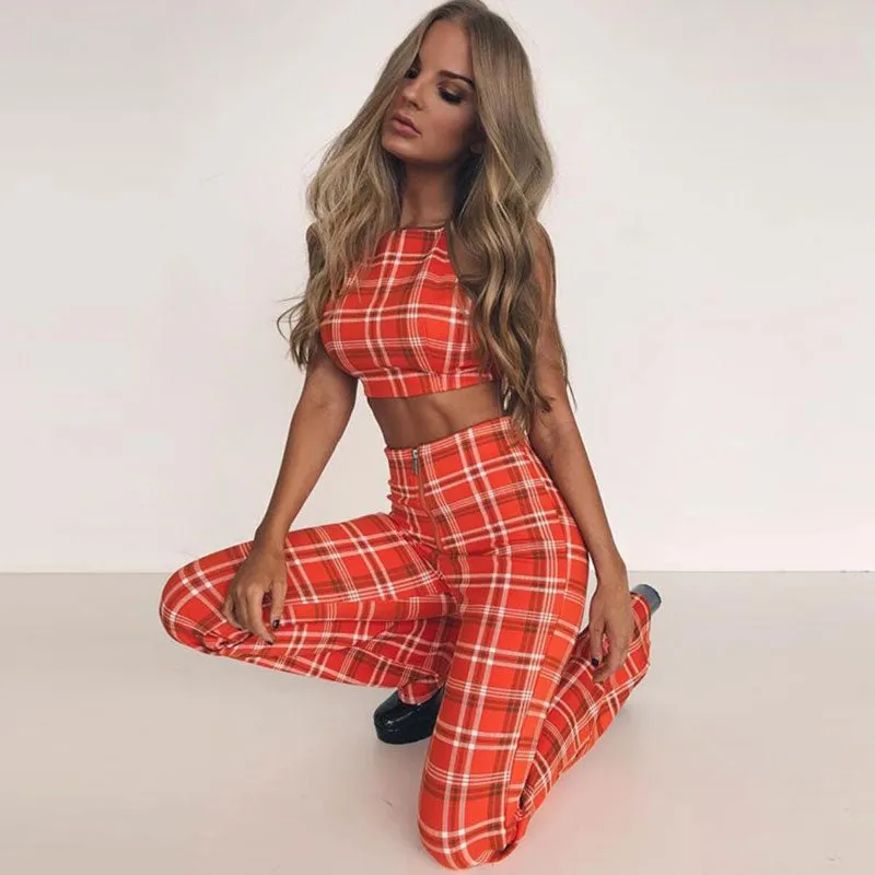 'Miss Popular' Plaid Halter Top Set