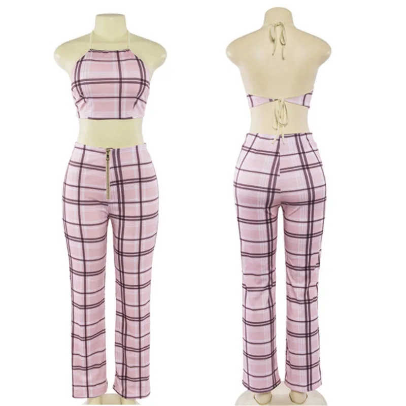 'Miss Popular' Plaid Halter Top Set
