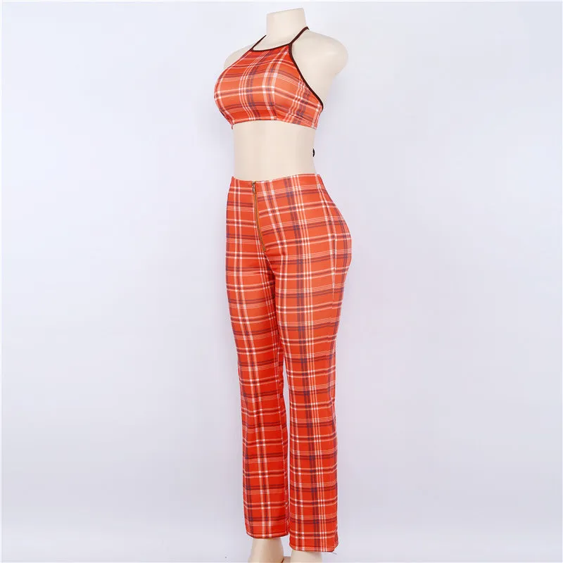 'Miss Popular' Plaid Halter Top Set