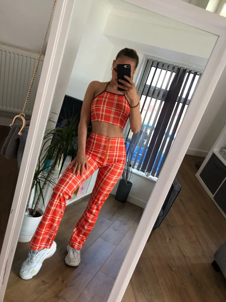 'Miss Popular' Plaid Halter Top Set