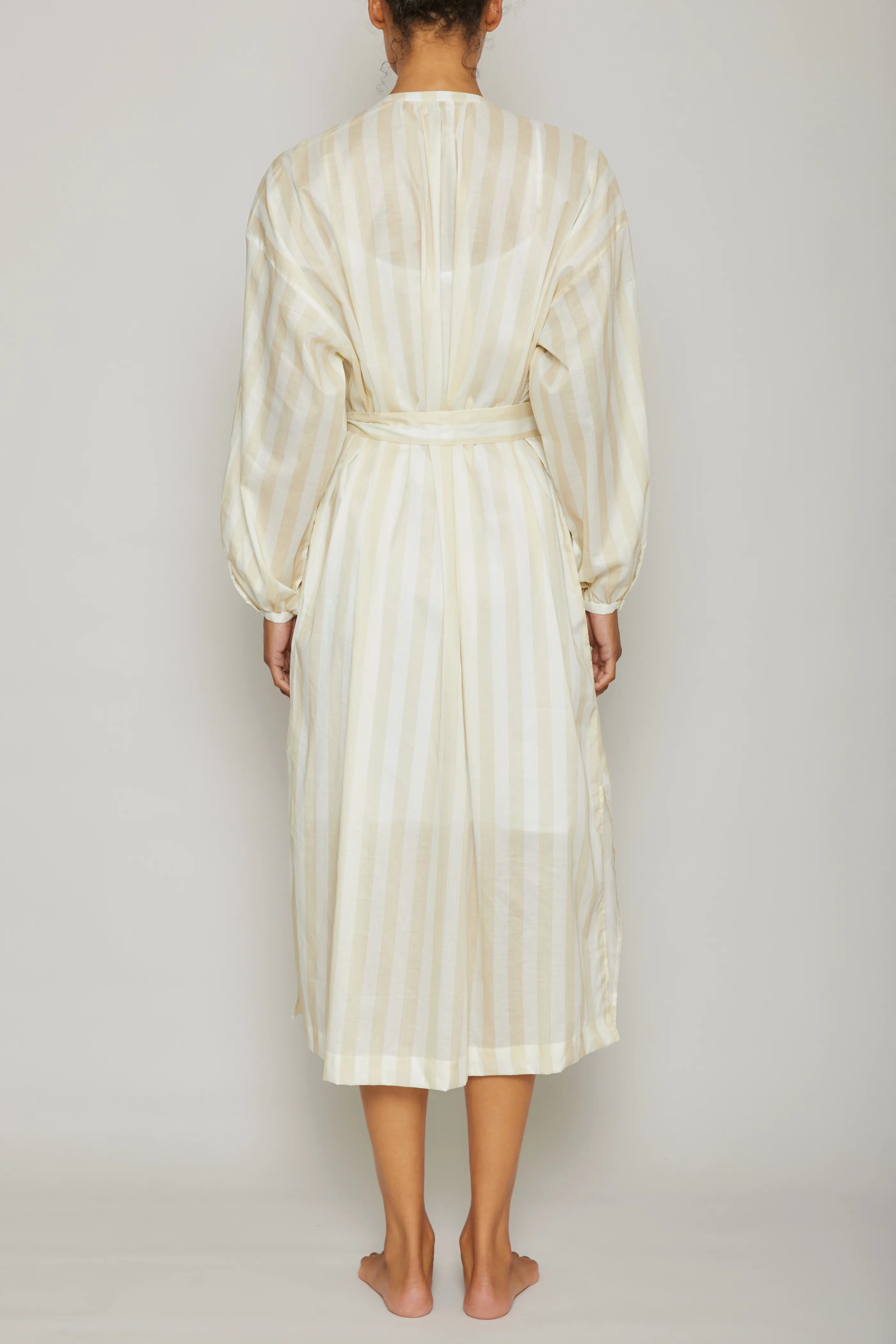Mona Button Front Dress - Striped Sand and Cream