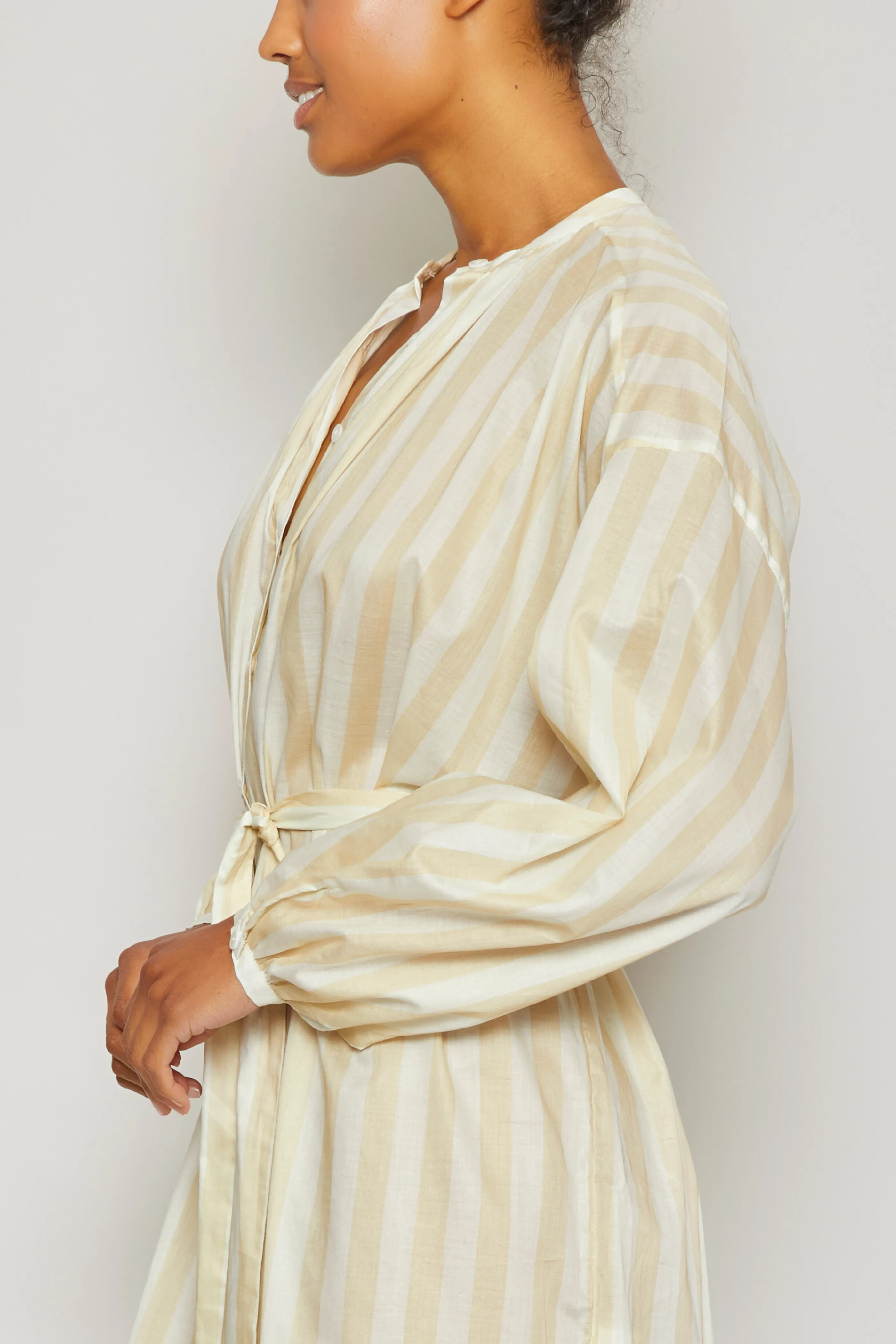 Mona Button Front Dress - Striped Sand and Cream
