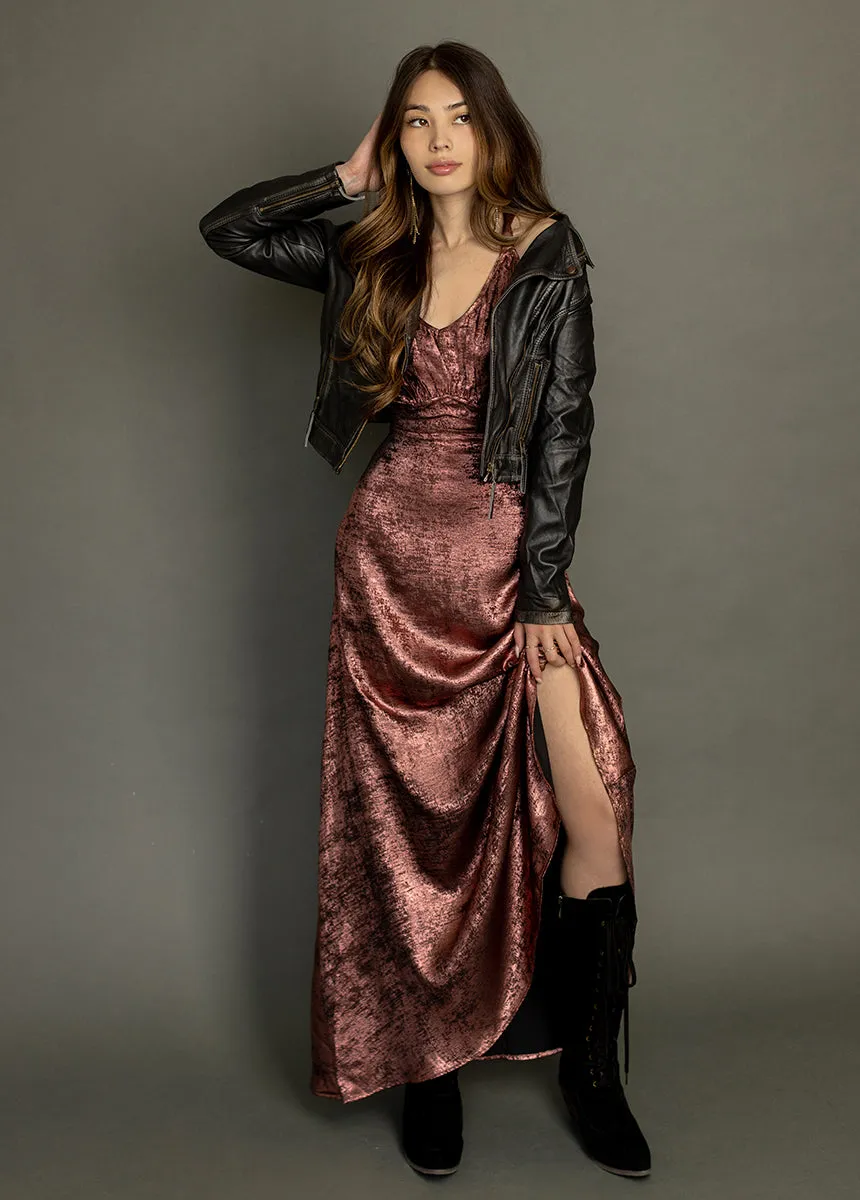 Monroe Dress in Metallic Raisin