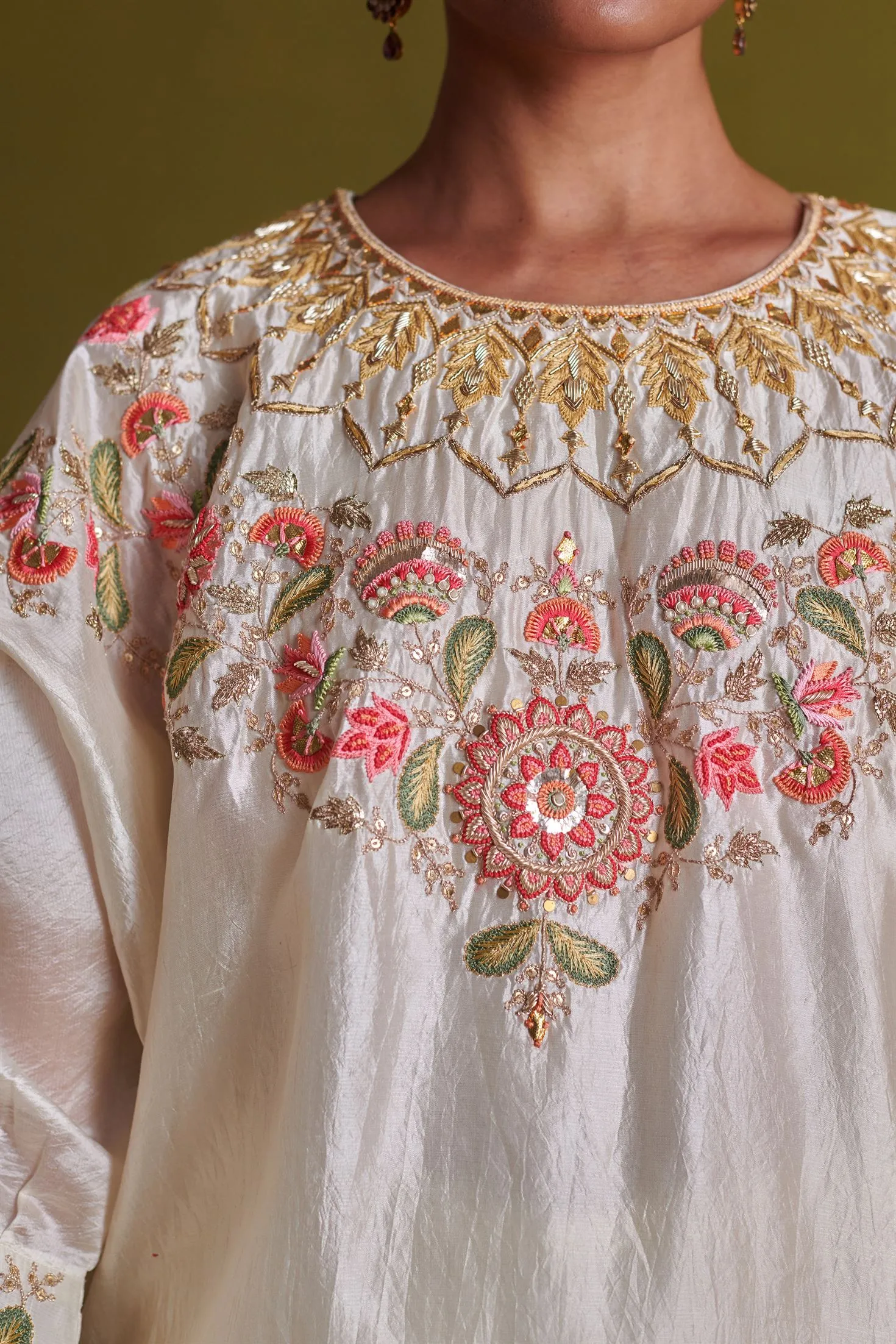 New Season Festive 2024-Coord Set-Kora Silk Kurti/Bamberg Satin 2pcs Ivory-AS113-Fashion Wedding Edit Aarti Sethia