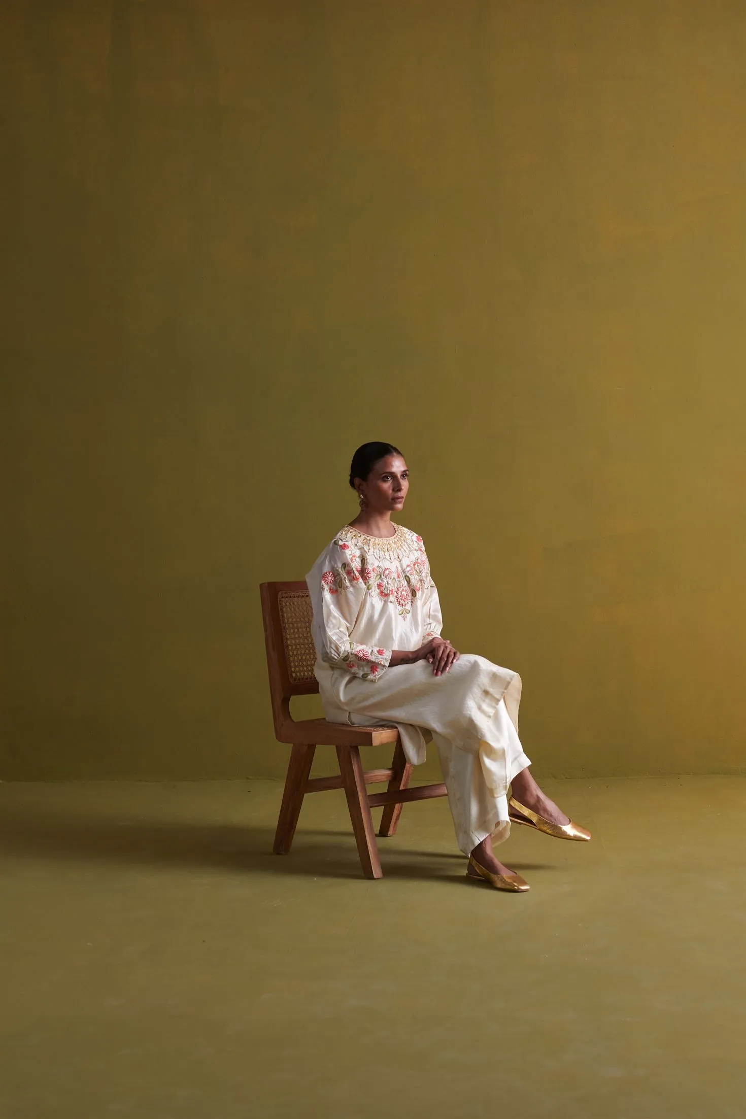 New Season Festive 2024-Coord Set-Kora Silk Kurti/Bamberg Satin 2pcs Ivory-AS113-Fashion Wedding Edit Aarti Sethia
