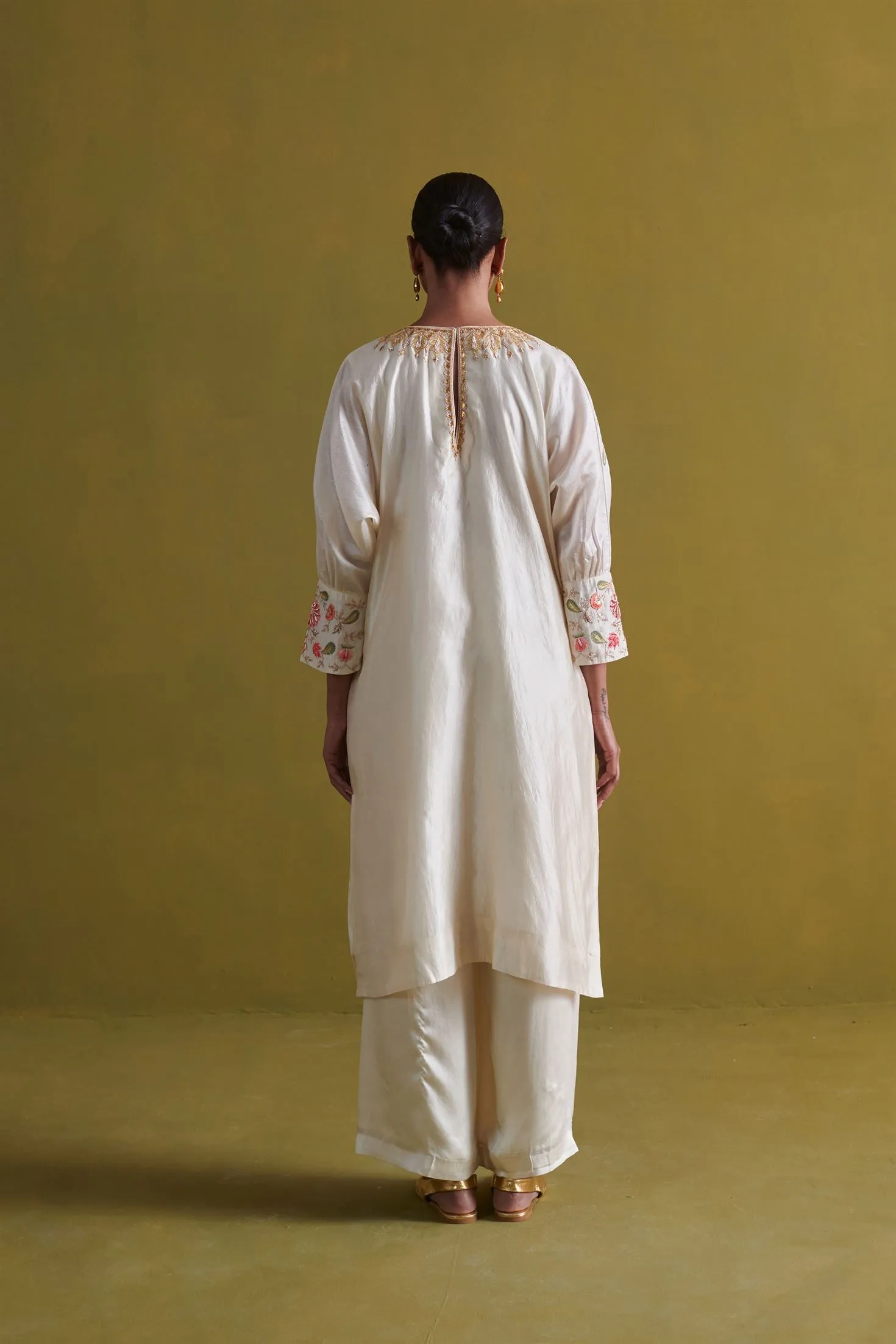 New Season Festive 2024-Coord Set-Kora Silk Kurti/Bamberg Satin 2pcs Ivory-AS113-Fashion Wedding Edit Aarti Sethia