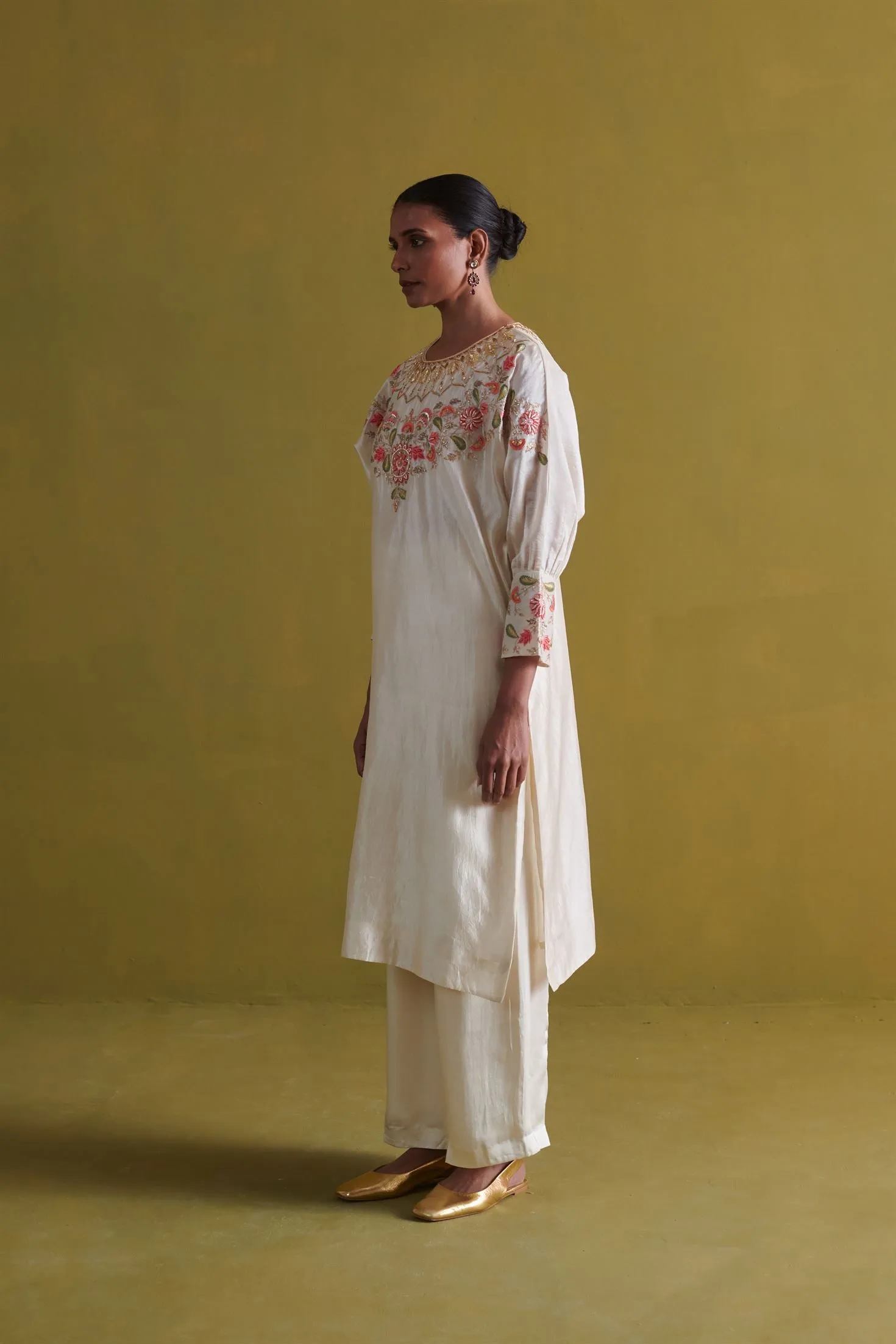 New Season Festive 2024-Coord Set-Kora Silk Kurti/Bamberg Satin 2pcs Ivory-AS113-Fashion Wedding Edit Aarti Sethia