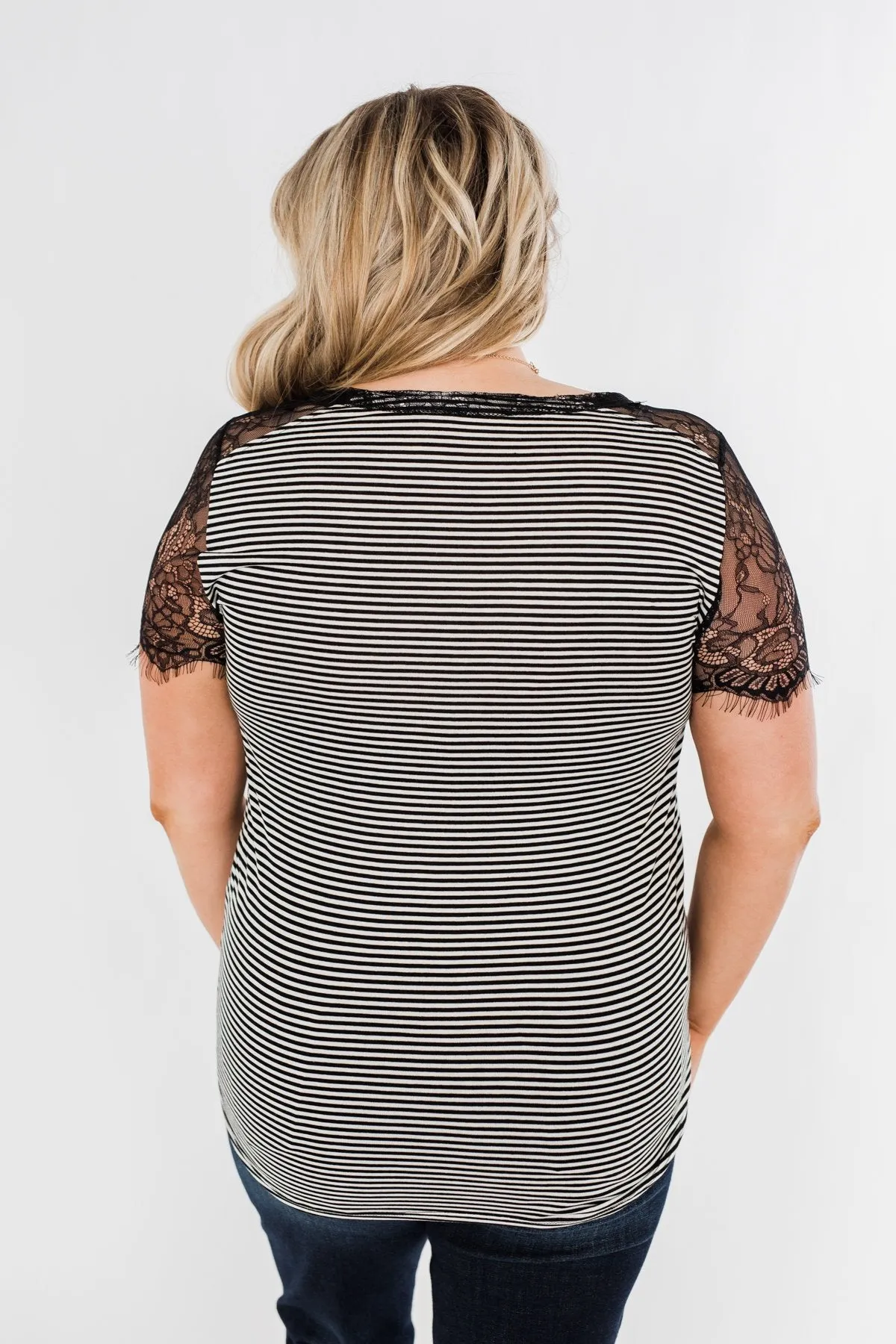 No Reason To Wait Striped Lace Top- Black