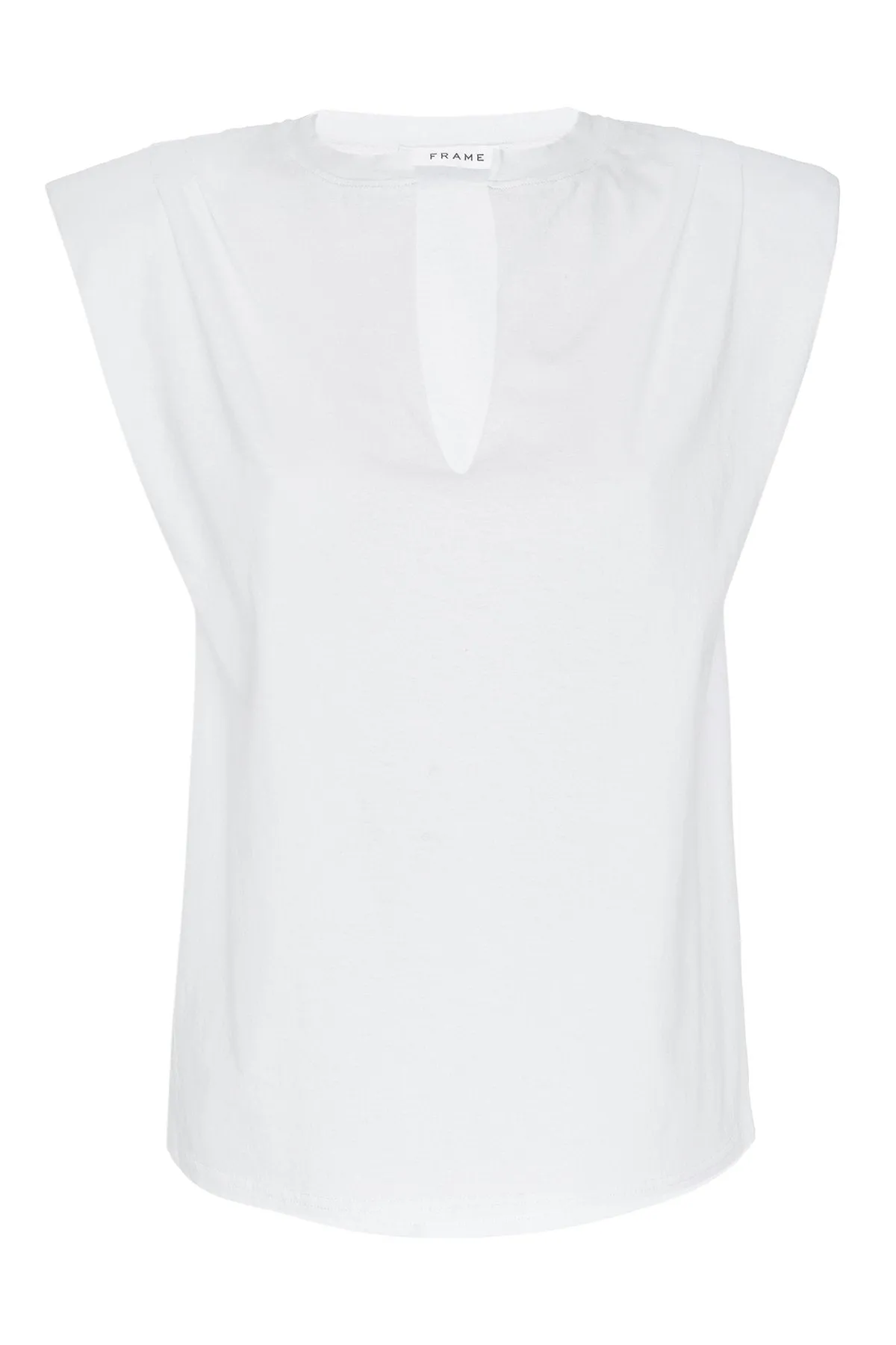 Padded Shoulder V-Neck Top in Blanc