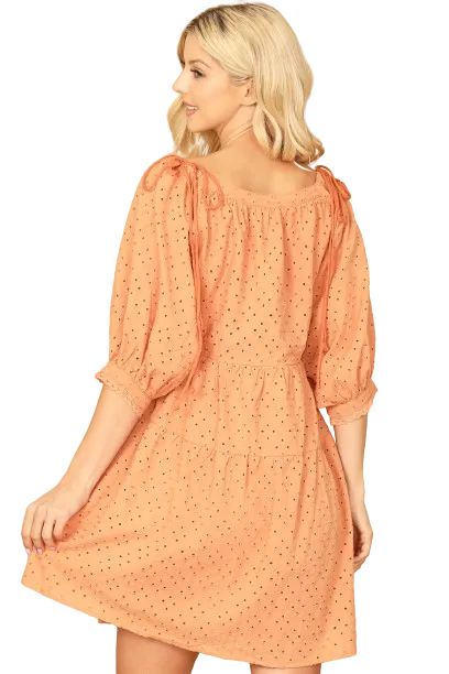 Peach Puff Sleeve Eyelet Babydoll Mini Dress - Pack of 5