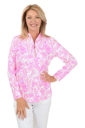 Pink Heart Explosion Mock Neck UPF50  Top