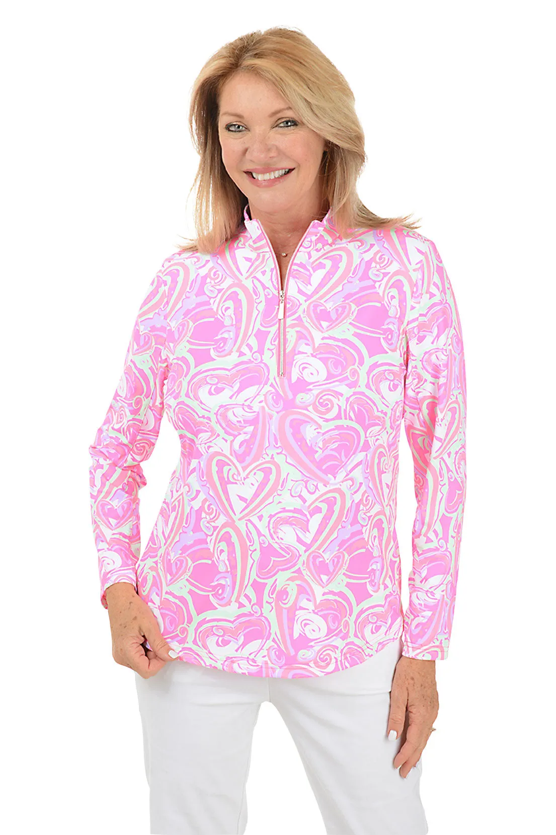 Pink Heart Explosion Mock Neck UPF50  Top