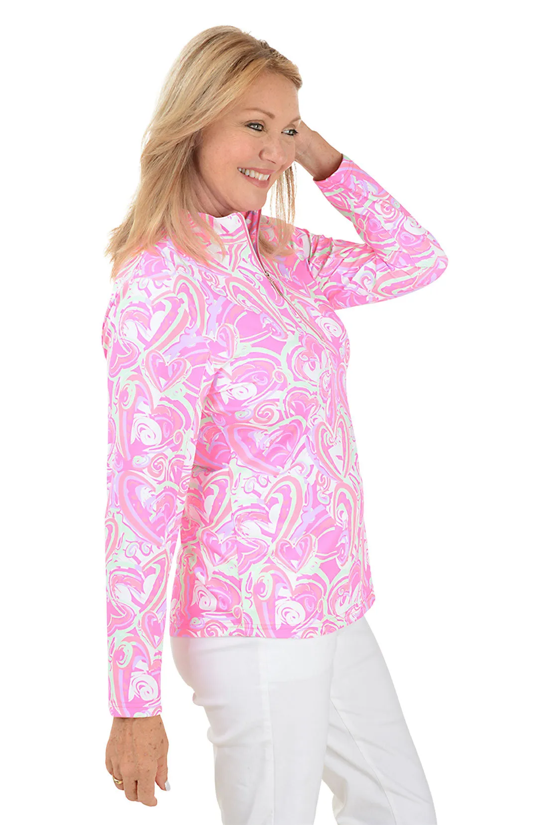 Pink Heart Explosion Mock Neck UPF50  Top