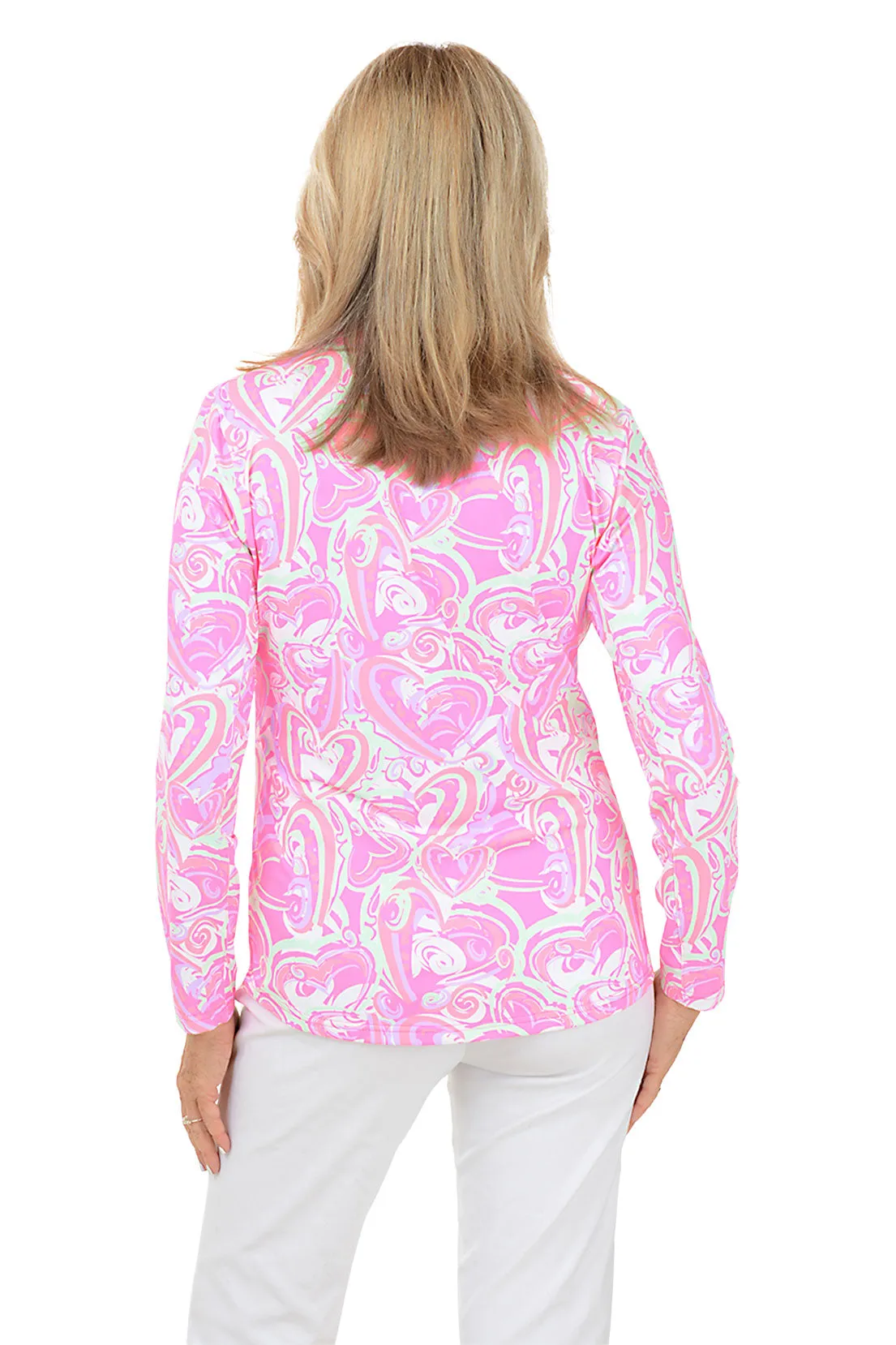 Pink Heart Explosion Mock Neck UPF50  Top
