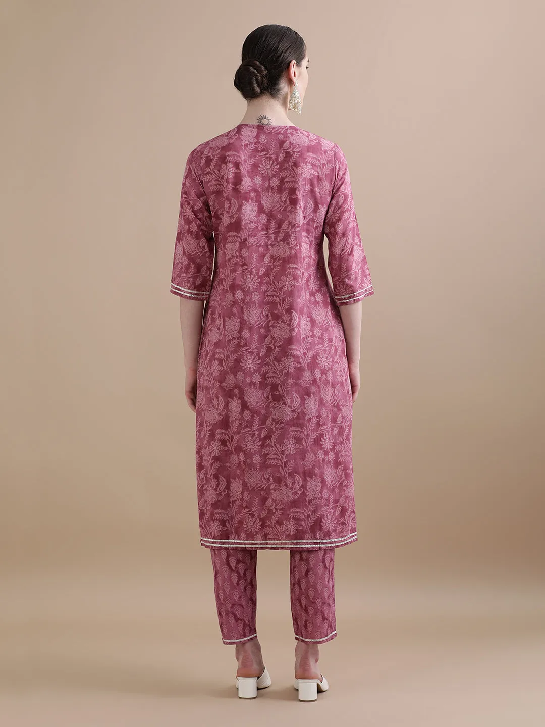 Pure Cotton Floral Flared Gotta Patti Kurta Sets With Dupatta