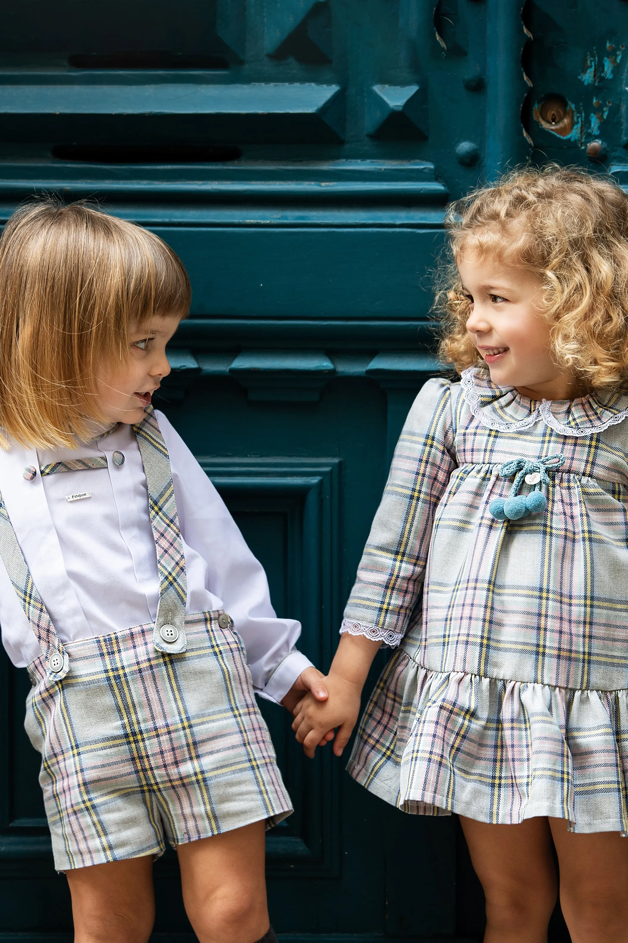 "Jasmine" Pink & Grey Tartan Dress
