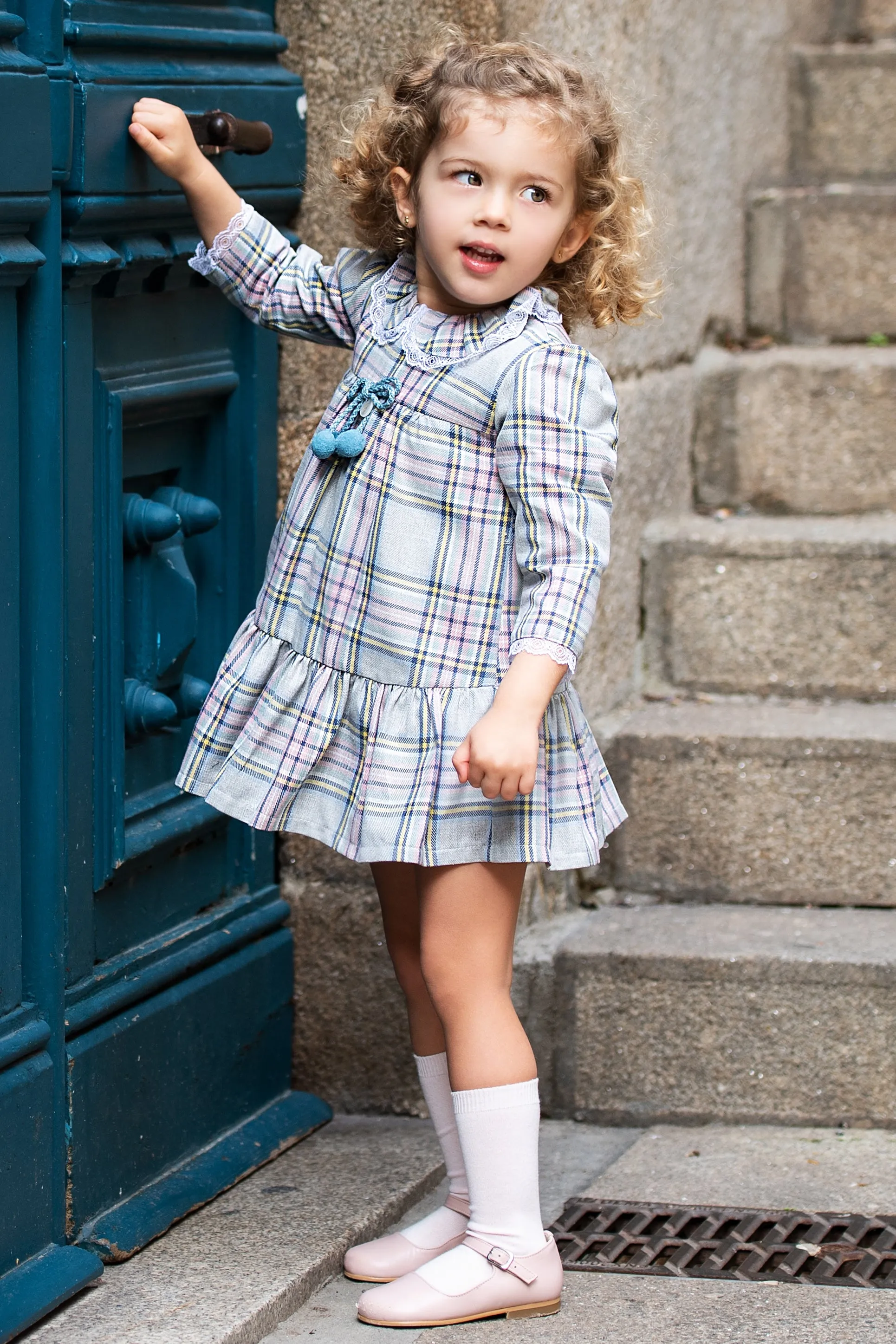 "Jasmine" Pink & Grey Tartan Dress