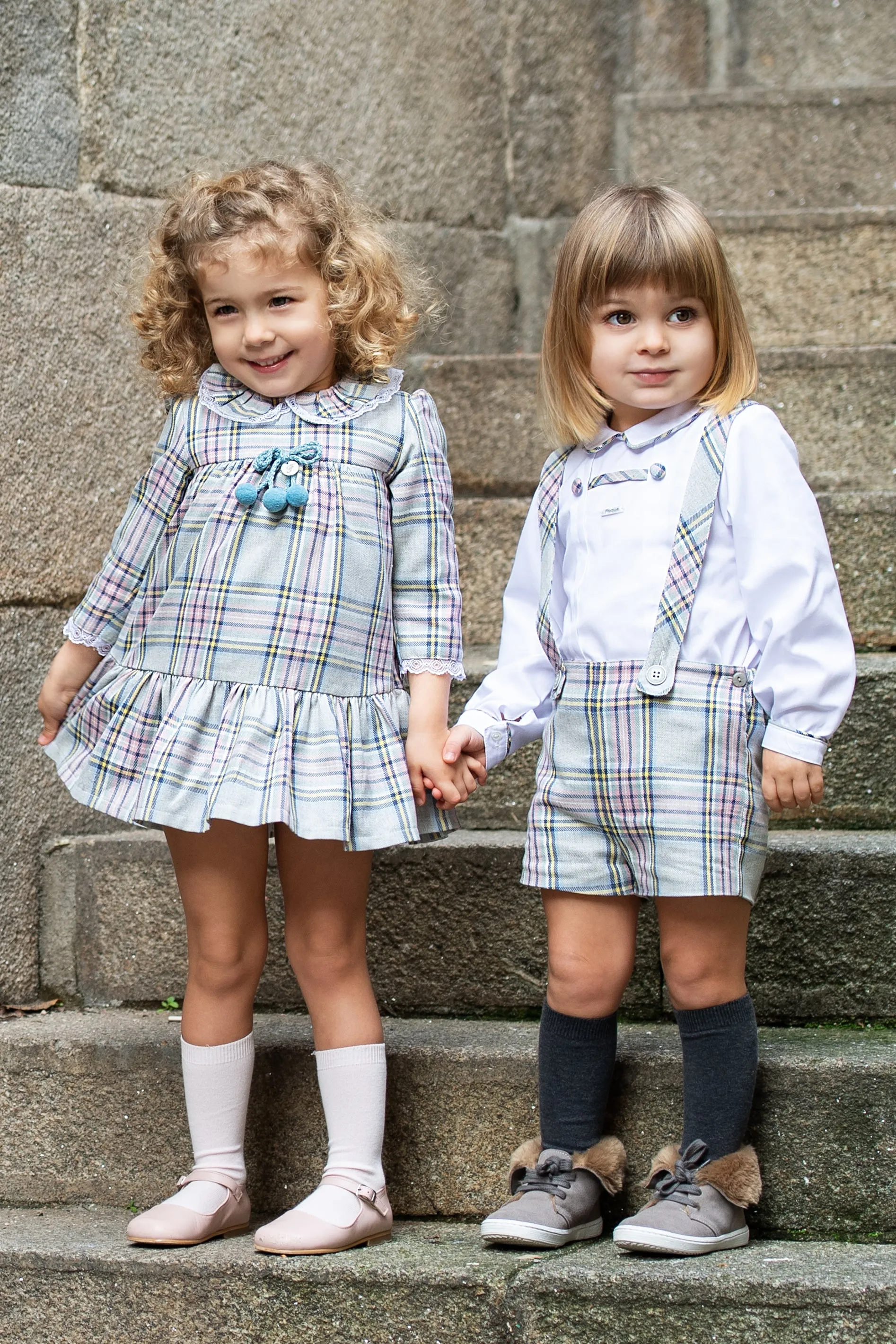 "Jasmine" Pink & Grey Tartan Dress