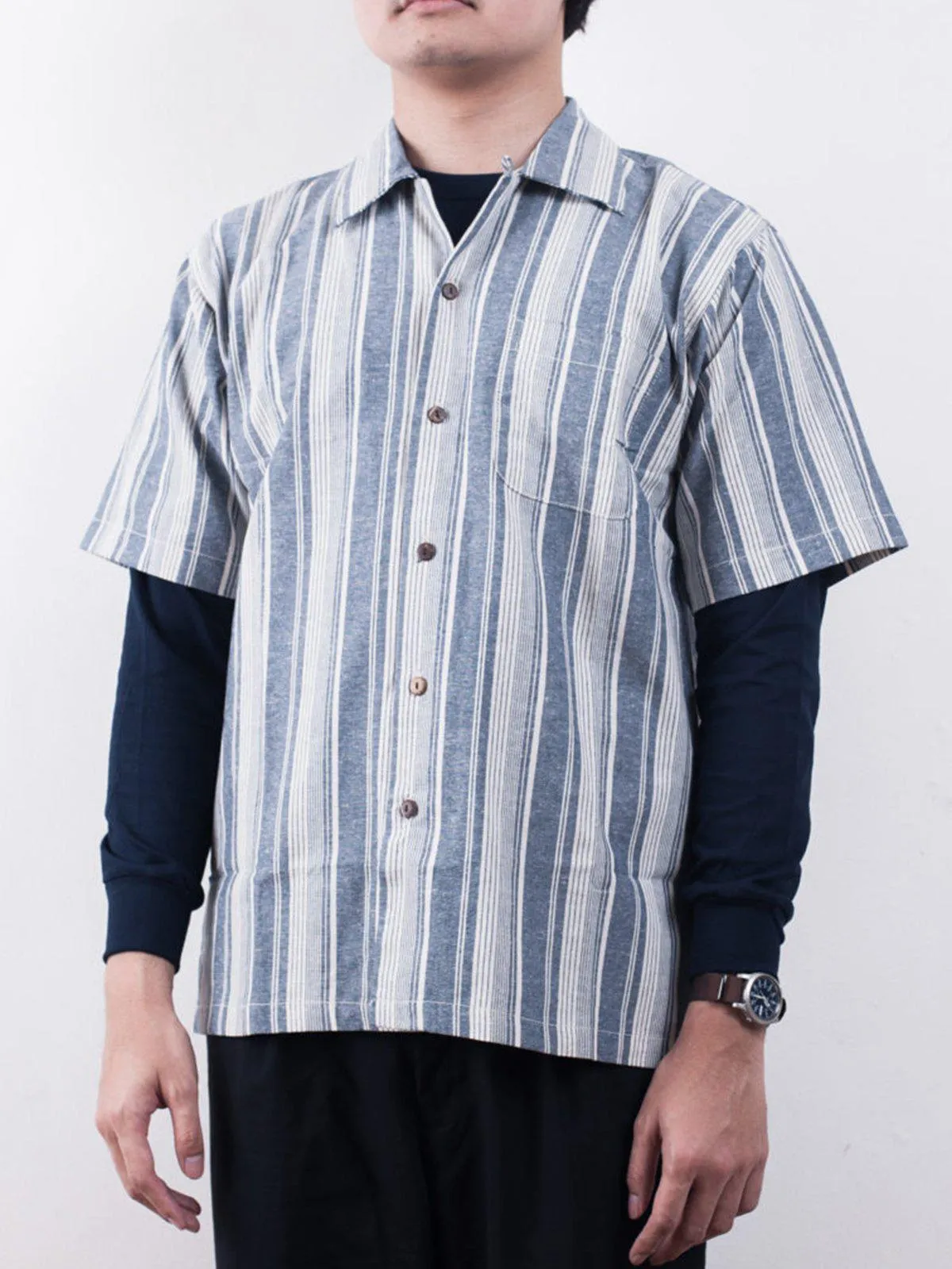 Qutn Button Down Weekend Shirt Blue Stripes
