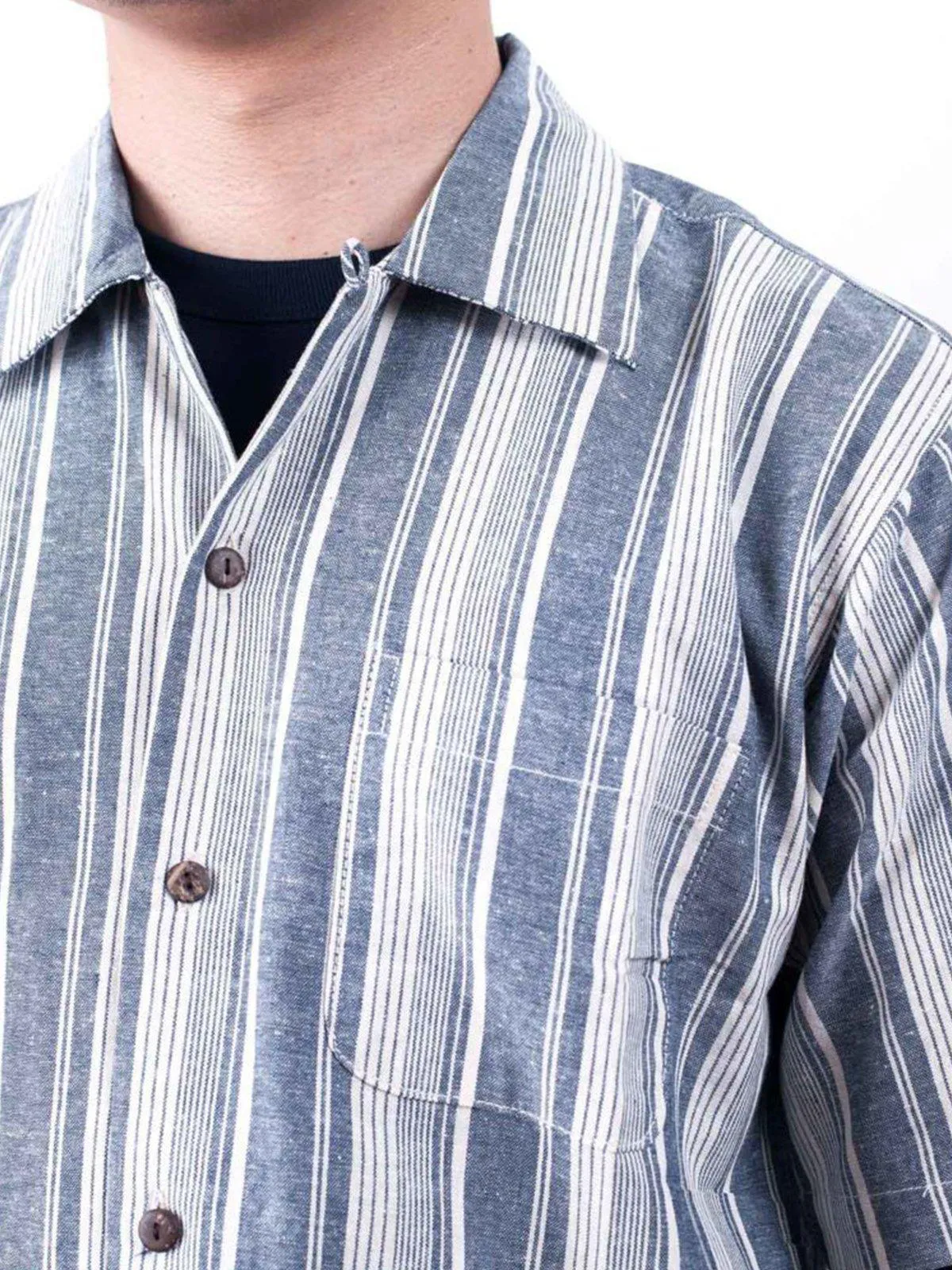 Qutn Button Down Weekend Shirt Blue Stripes
