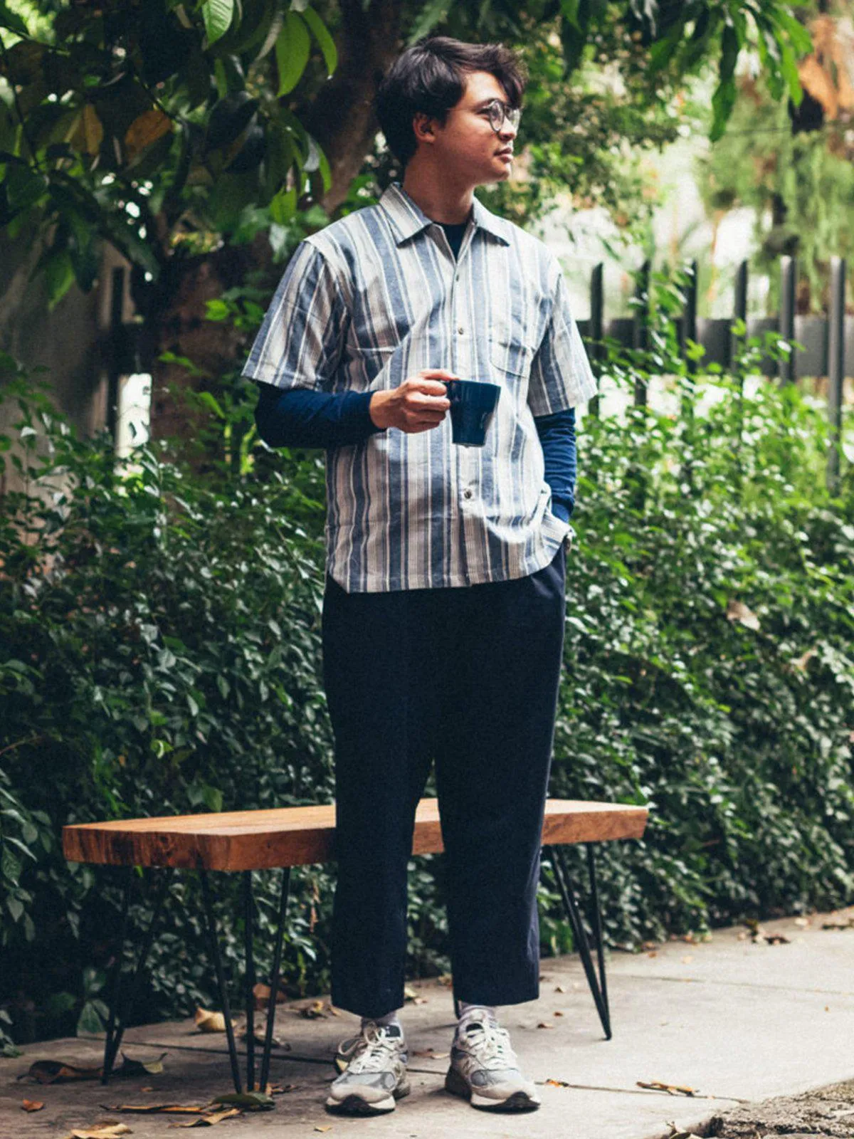 Qutn Button Down Weekend Shirt Blue Stripes