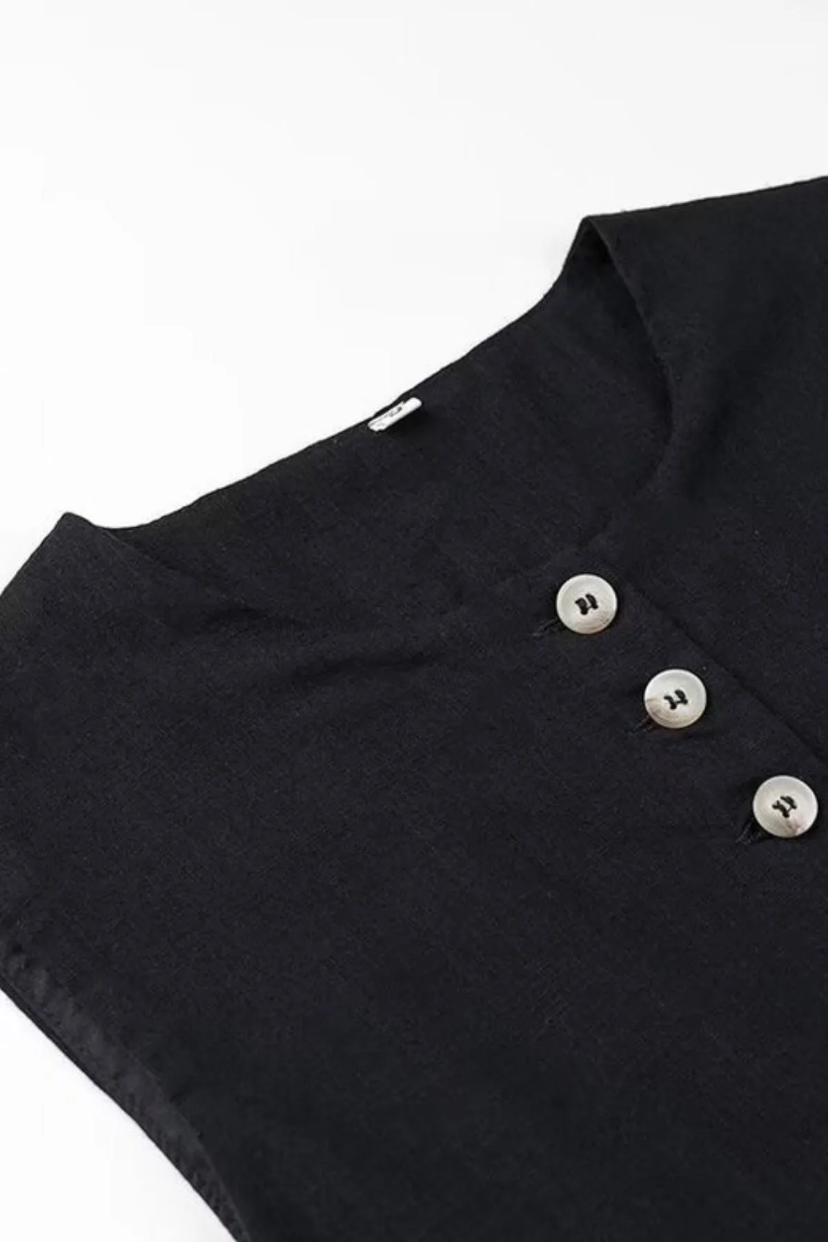 RAYA Linen Buttoned Vest Top (Black)