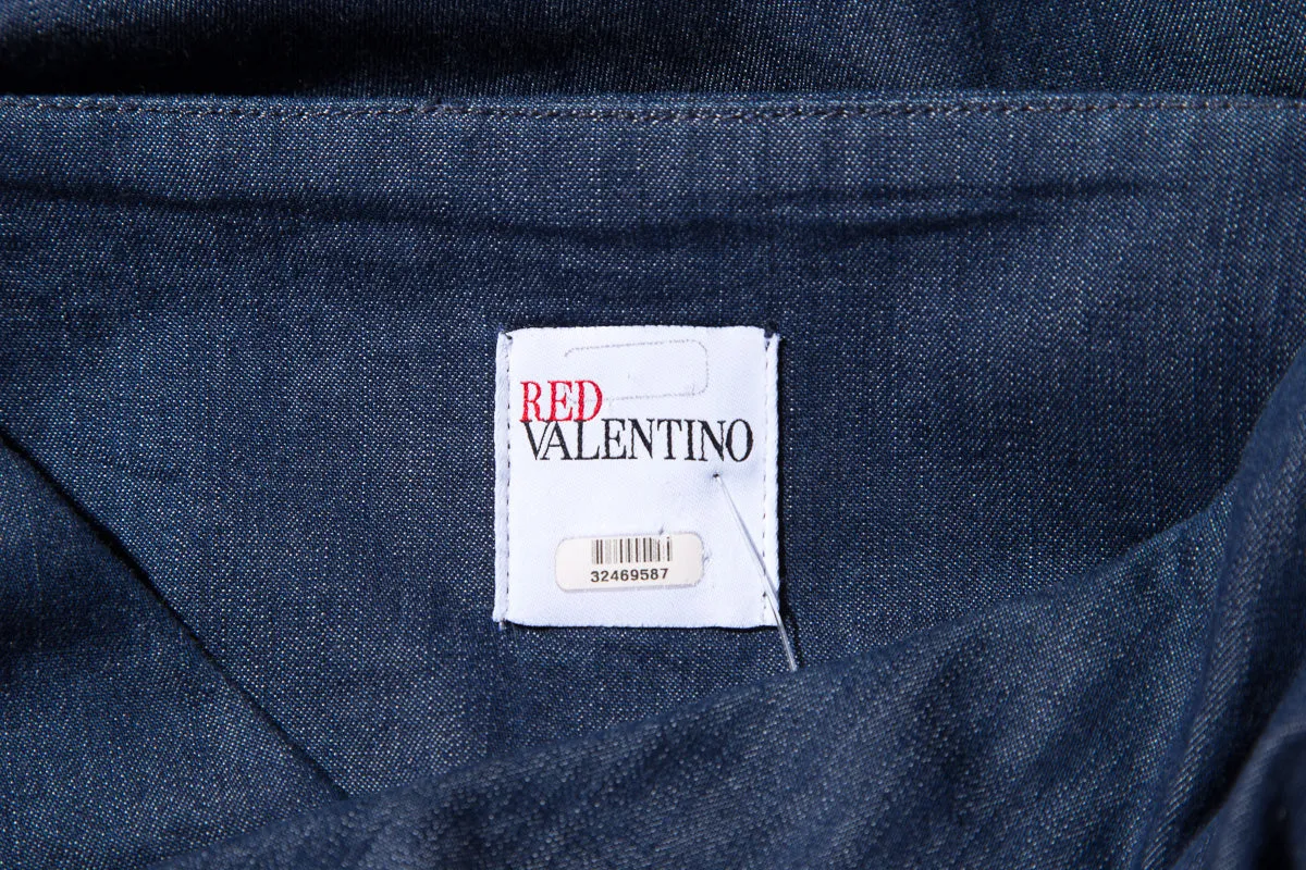 Red Valentino Blue Denim Drape Bow Detail Dress SZ 4