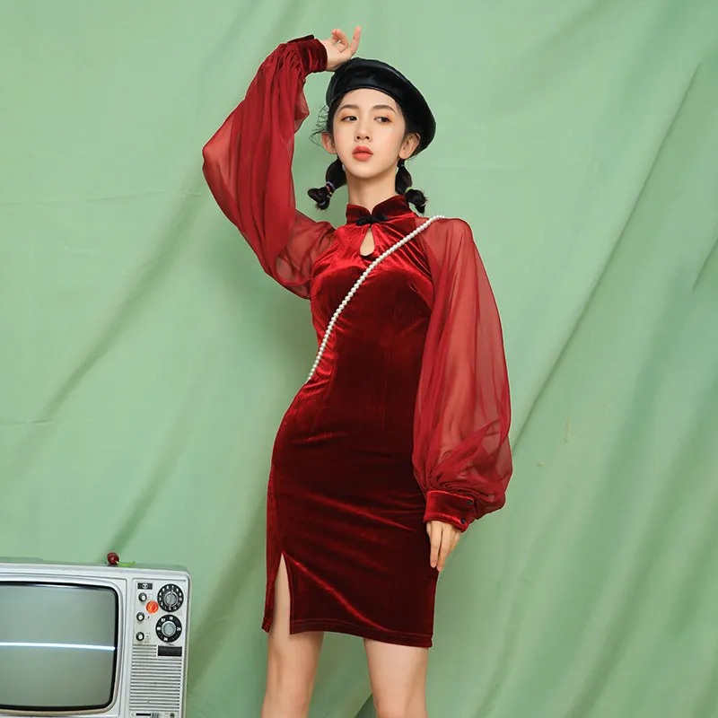 “RED/BLACK CHEONGSAM” DRESS W110802