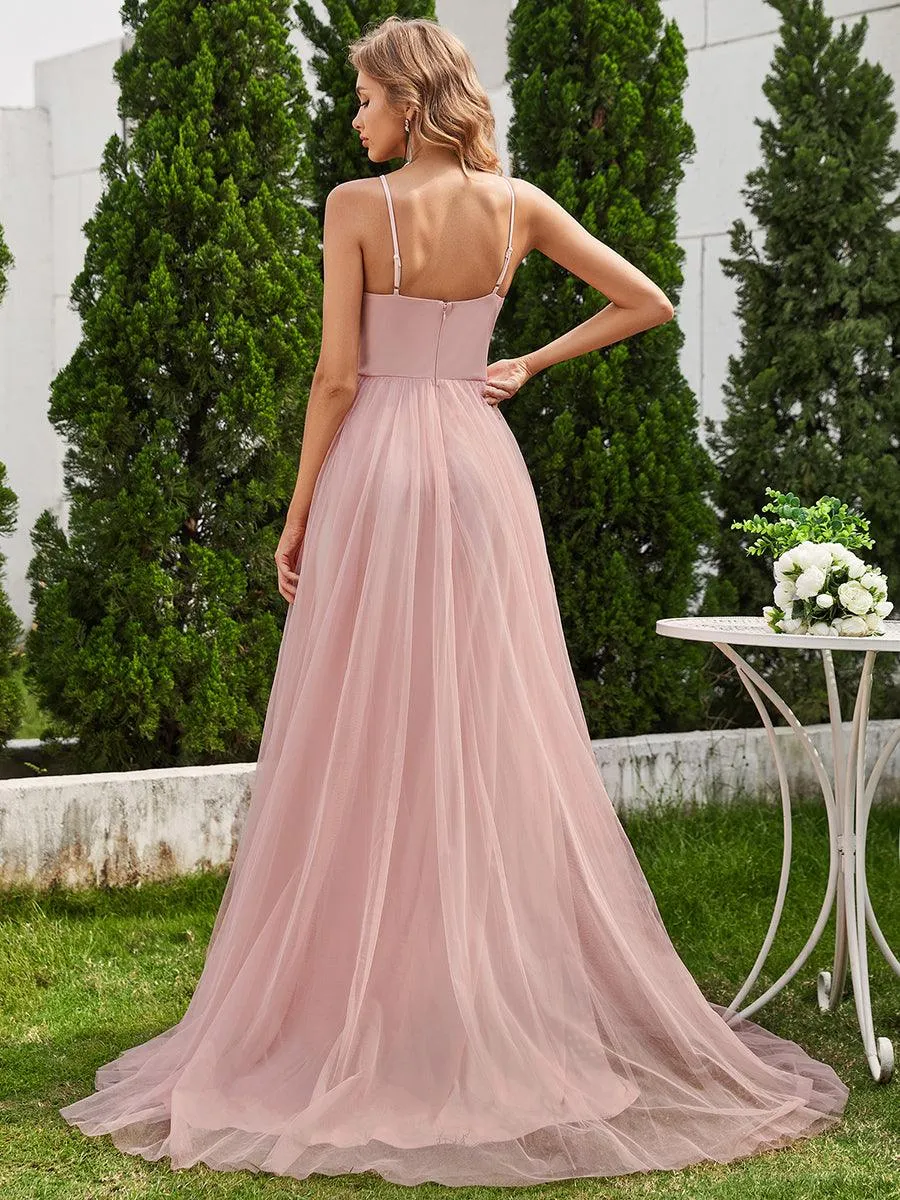 Robe de mariée trapèze en tulle à col licou avec appliques