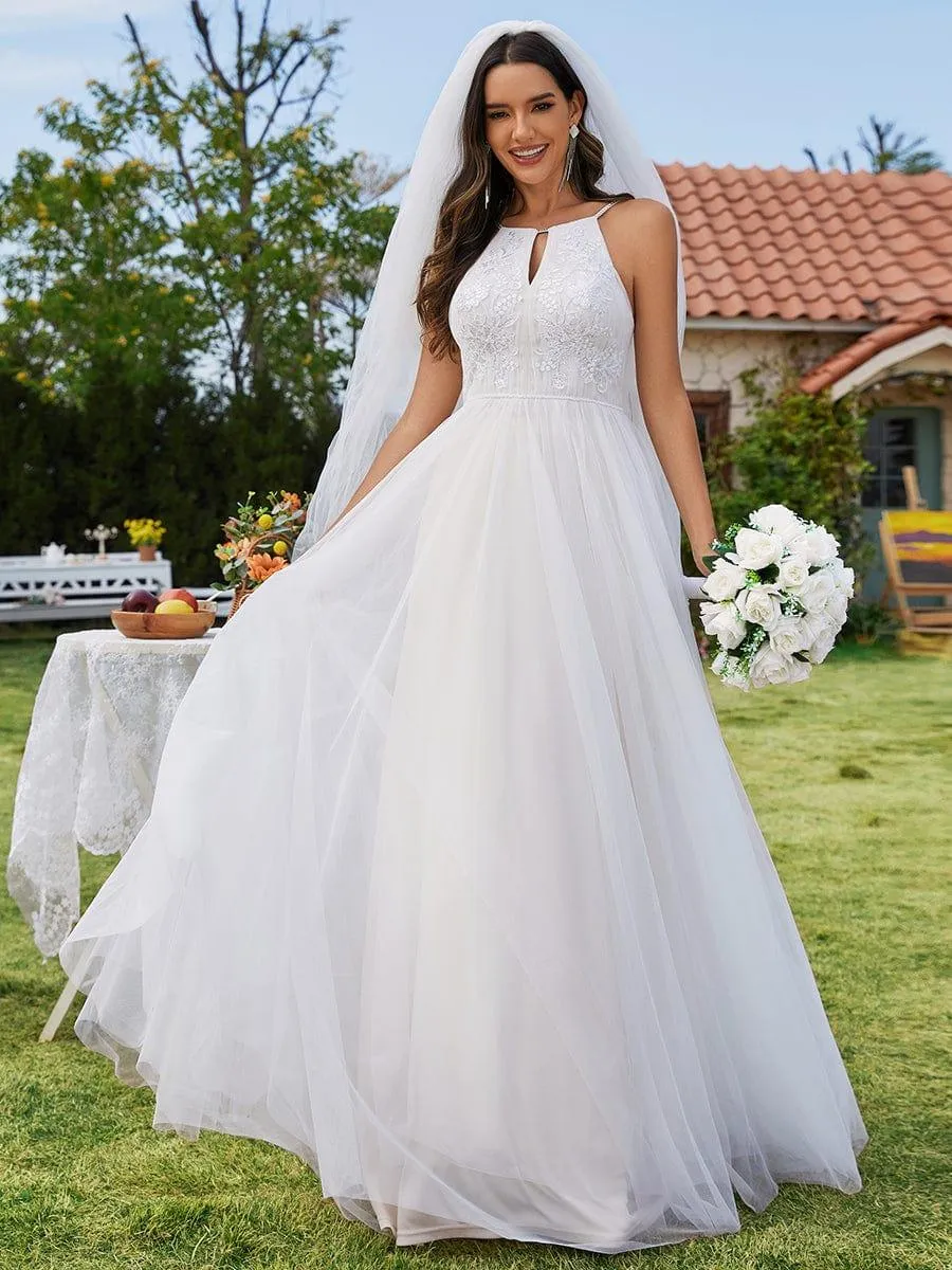 Robe de mariée trapèze en tulle à col licou avec appliques